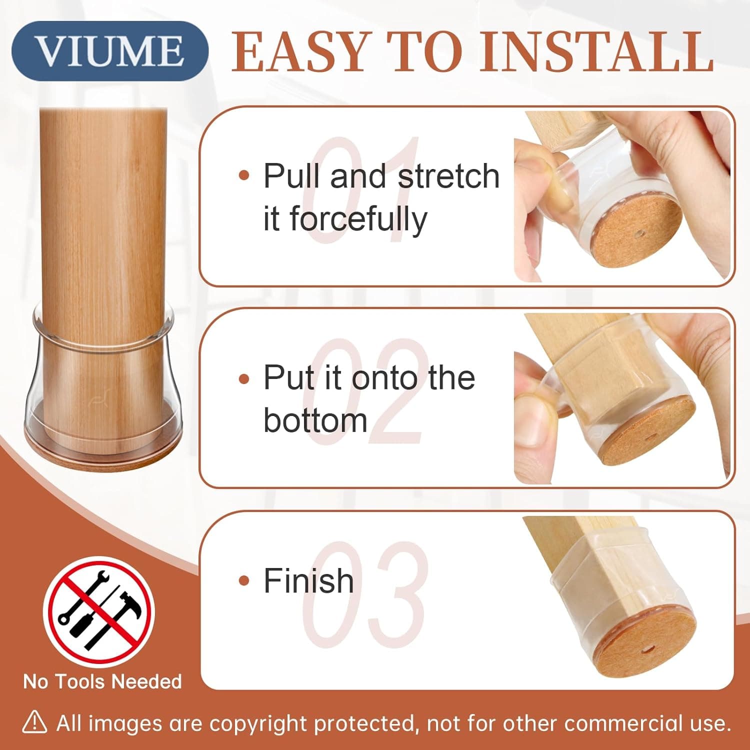 24 Pcs Chair Leg Floor Protectors for Hardwood Floors Silicone Covers Felt Pads Furniture Leg Caps Anti-Scratch Reduce Noise Fit (1-5/16" to 2") Universal L Clear-24pcs - Image 6