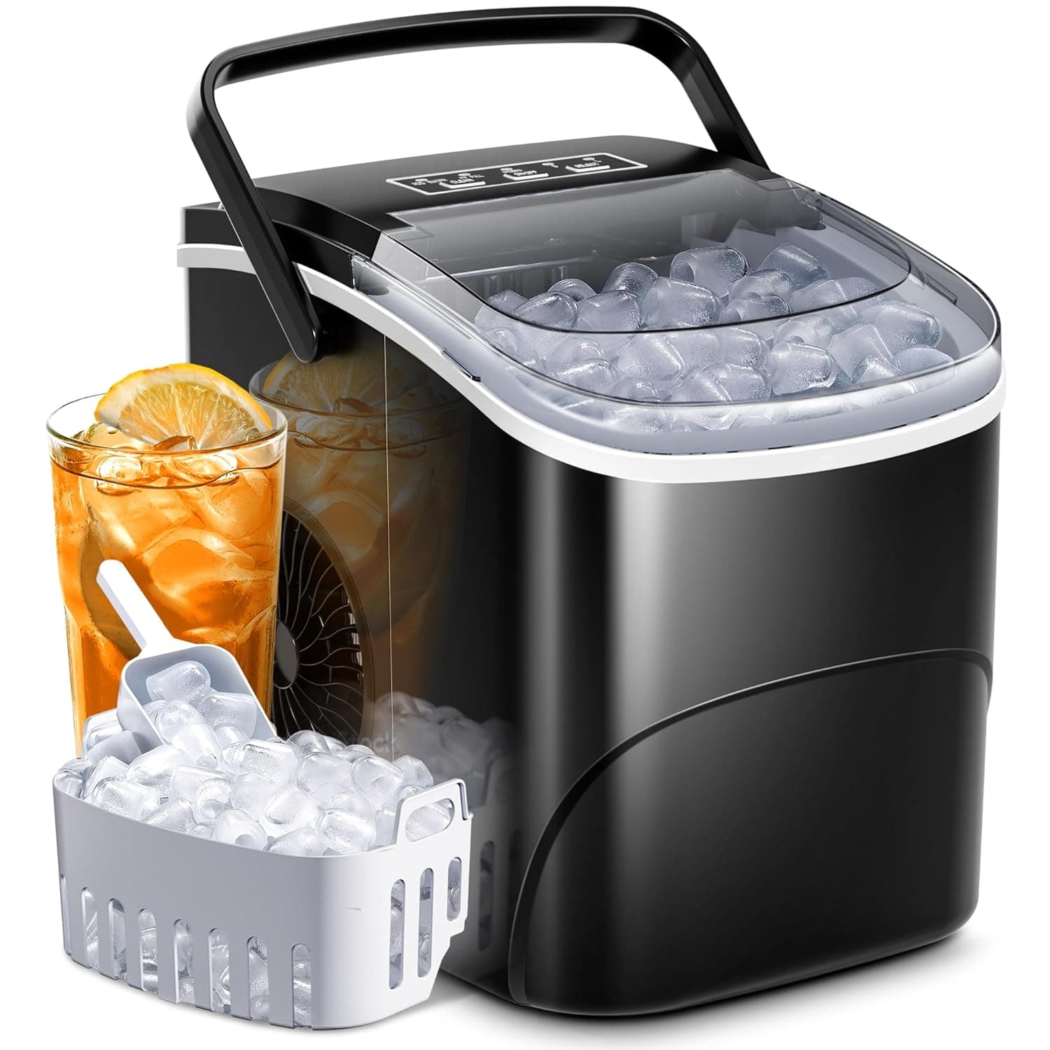 Máquina de Hielo AGLUCKY de Encimera con Mango, 26.5Lbs/24H, 9 Cubos en 6 Minutos, 2 Tamaños de Hielo en Bala, Máquina Portátil con Autolimpieza - Image 2