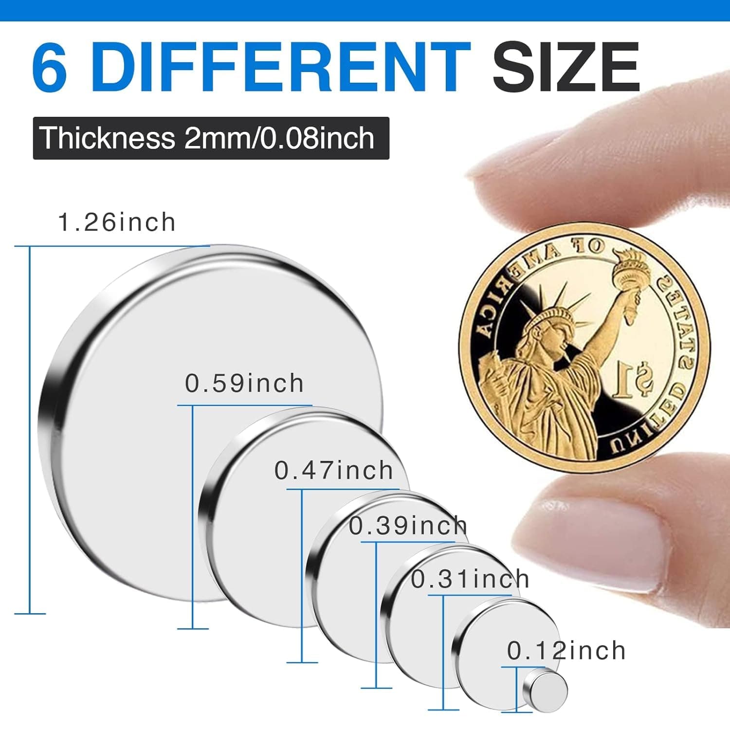 TRYMAG Small Strong 6 Different Sizes 255Pcs Rare Earth Magnets for Crafts, Heavy Duty Neodymium Round Refrigerator Magnets for Whiteboard, Home, Kitchen, Office, School silver mix-255Pcs - Image 3