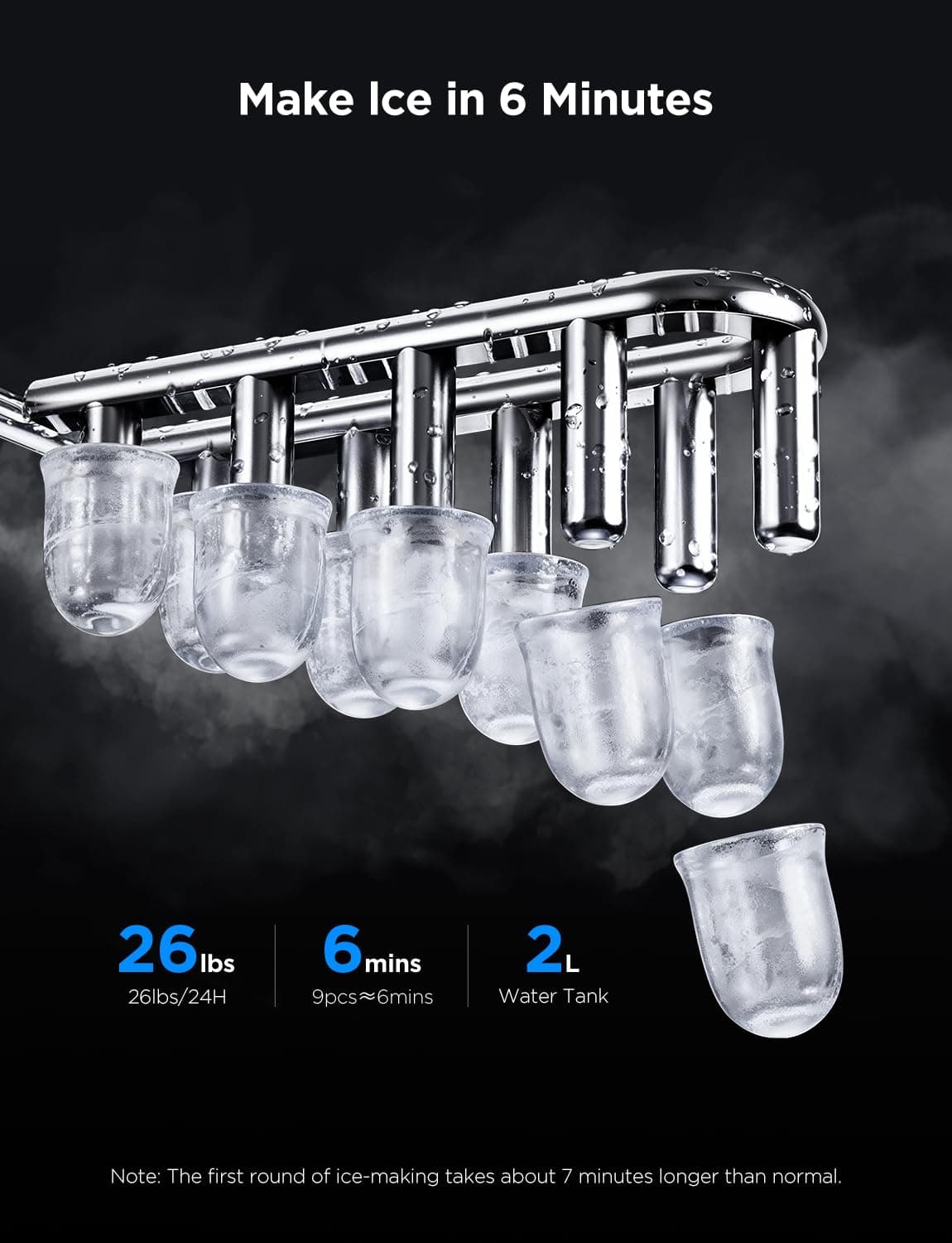 GoveeLife Smart Ice Maker Countertop, Portable Ice Machine with Voice Control, 9 Ice Cubes in 6 Minutes 3 Sizes, 26lbs/24Hrs, Self Cleaning RGB Lights, Quiet Ice Maker with Scoop for Kitchen Silver - Image 4