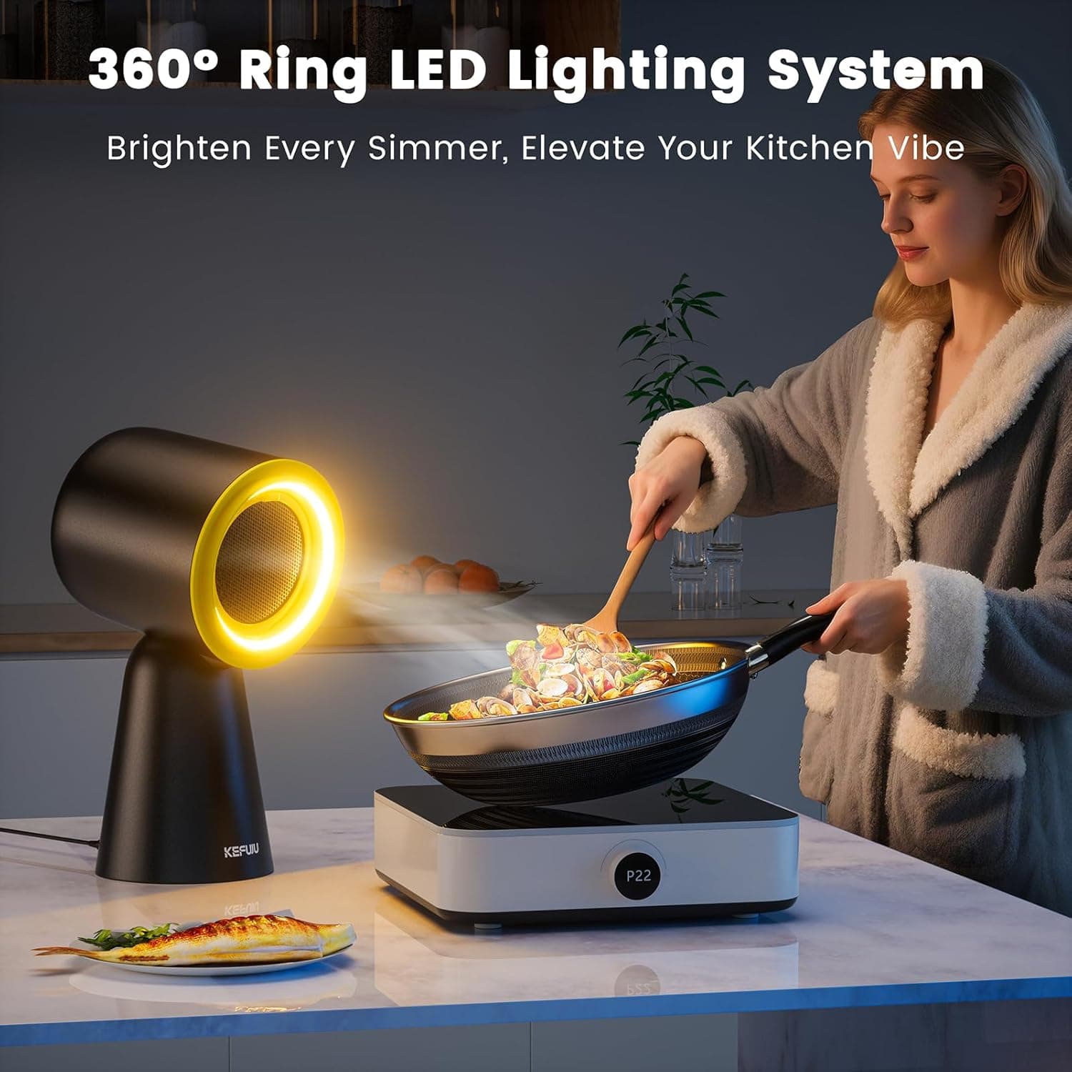 Campana Extractora Portátil, Ventilador de Cocina de Escritorio con 3 Velocidades, Ventilación Ajustable con Filtro de Aluminio Desmontable, Luz LED, Gran Taza de Recolección de Aceite para BBQ Interior, Cocción de Olla Caliente y RV - Image 4