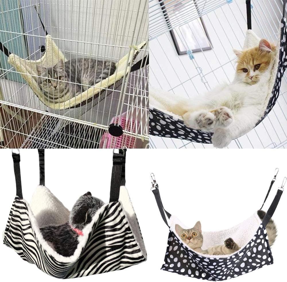 AKIRO for Kitten Cat Cage Cage Hammock, Hanging Bed Round Dot Tower Zebra Leopard Pattern Warm Pet Hammock, Soft Plush Hanging Cat Bed Mat Winter Warm Cotton - Image 4