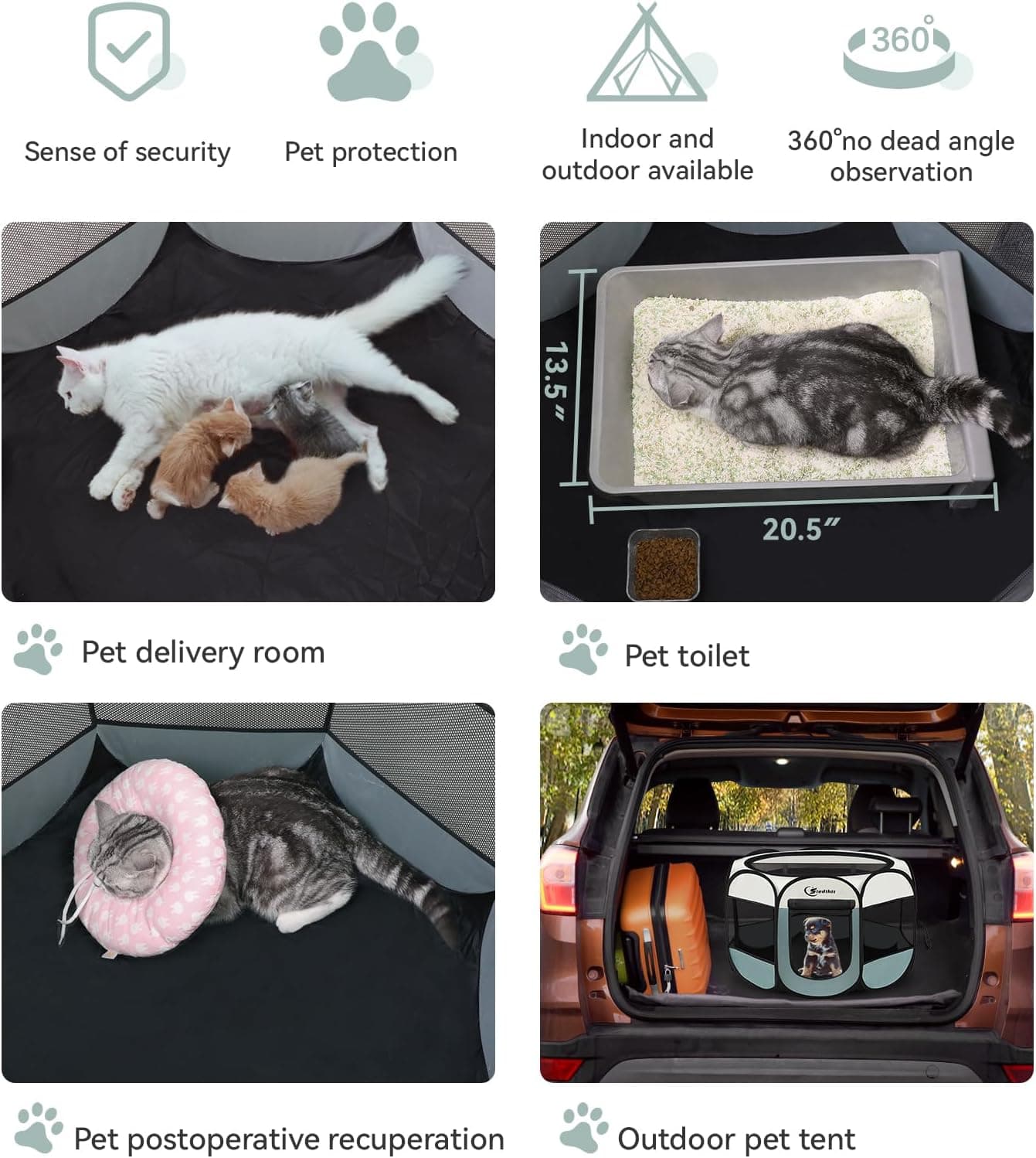 Dog Cat Playpen, Puppy Pet Playpen Indoor for Small Dogs Tent Crates Cage Outdoor, Portable Pop Up Dog Kennel Playpen with Carrying Case for Dogs/Cats/Rabbits, Removable Zipper Top, Grey Grey Small (29" x 29" x 17") - Image 5