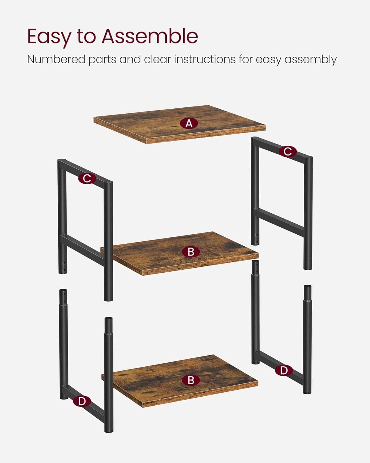 VASAGLE Side Table, Small End Table, Tall Nightstand for Living Room, Bedroom, Office, Bathroom, Rustic Brown and Classic Black ULET273B01 Rustic Brown + Classic Black - Image 8