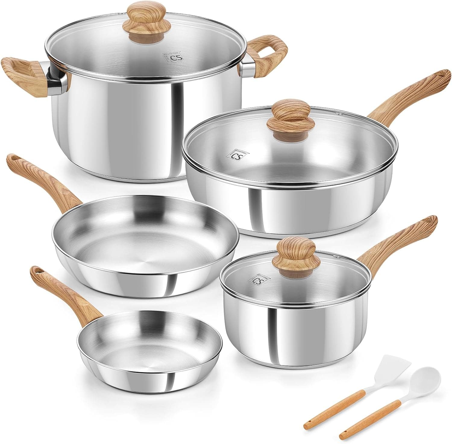KOCH SYSTEME CS Stainless Steel Coowkare Set 10PCS, Professional 18/10 Stainless Steel Pots and Pans Set with Cool-Touch Handles, Tri-ply Base, Kitchen Cookware Sets, Cooking Set Induction Compatible 10 Pcs - Image 2
