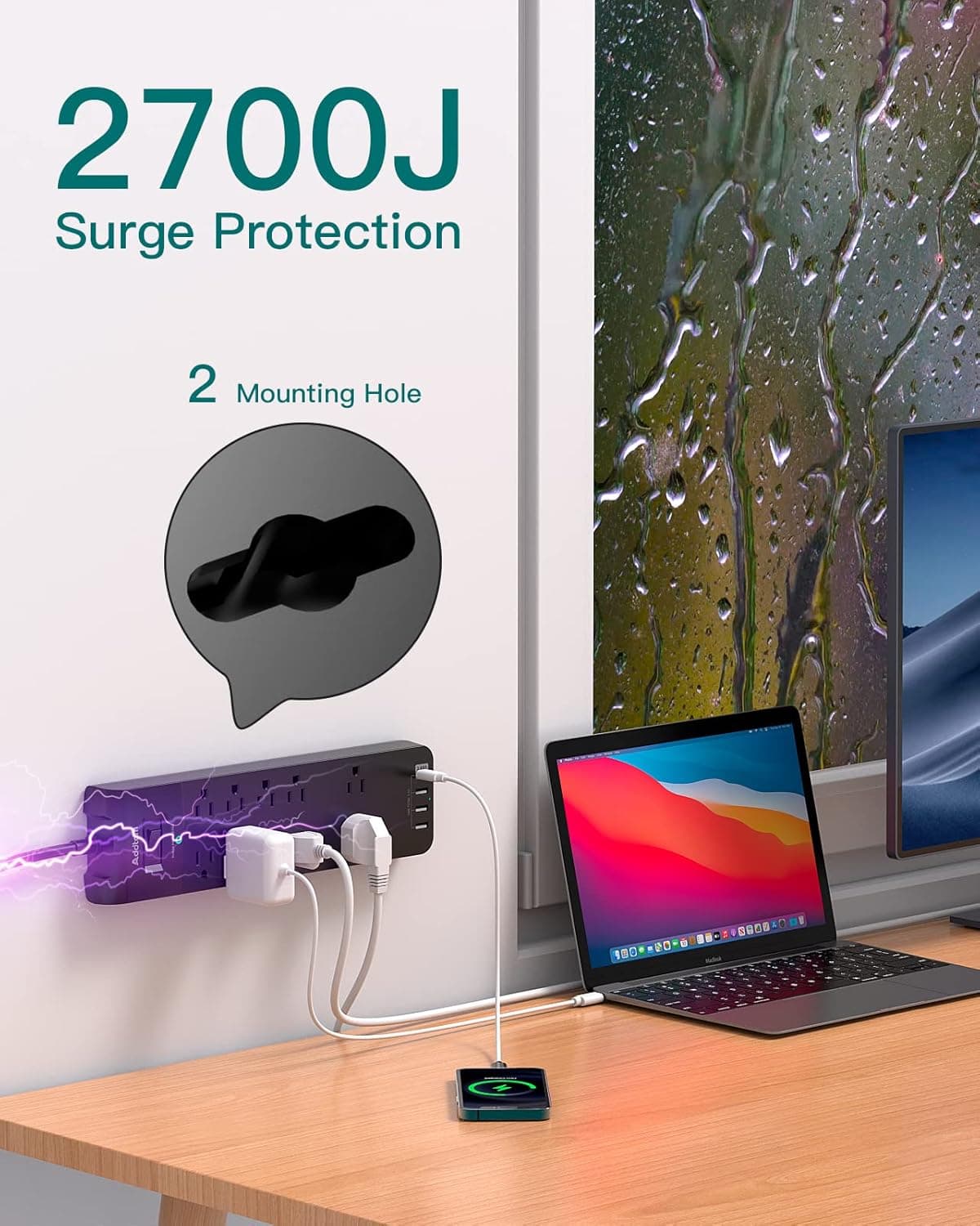 Regleta de enchufes - Addtam Protector contra sobretensiones con 10 salidas y 4 puertos USB, cable de extensión de 6 pies con enchufe plano, 2700 julios, listado por ETL, negro 6 - FT negro - Image 5