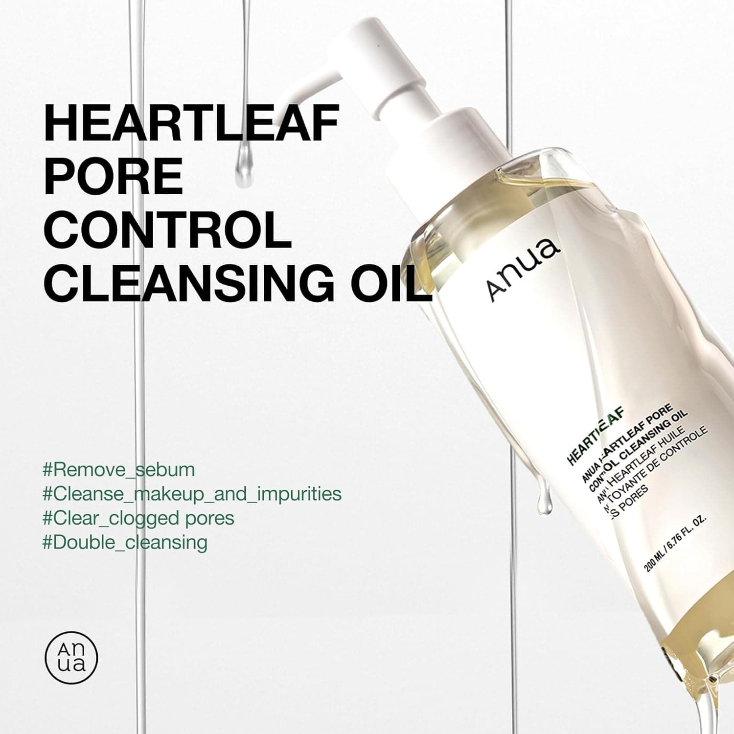 Anua Heartleaf Pore Control Cleansing Oil, Oil Cleanser for Face, Makeup Blackhead Remover, Korean Skin Care 6.76 fl oz(200ml) (original) - Image 4