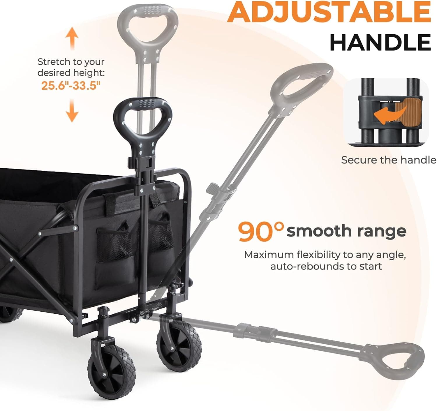 PASAMIC Collapsible Wagon 220 lbs, Heavy Duty Wagon Carts Foldable, Portable Wagons for Groceries, Beach Cart with All-Terrain Wheels & Drink Holders, Utility Wagon for Shopping, Sports, Camping,Black - Image 3