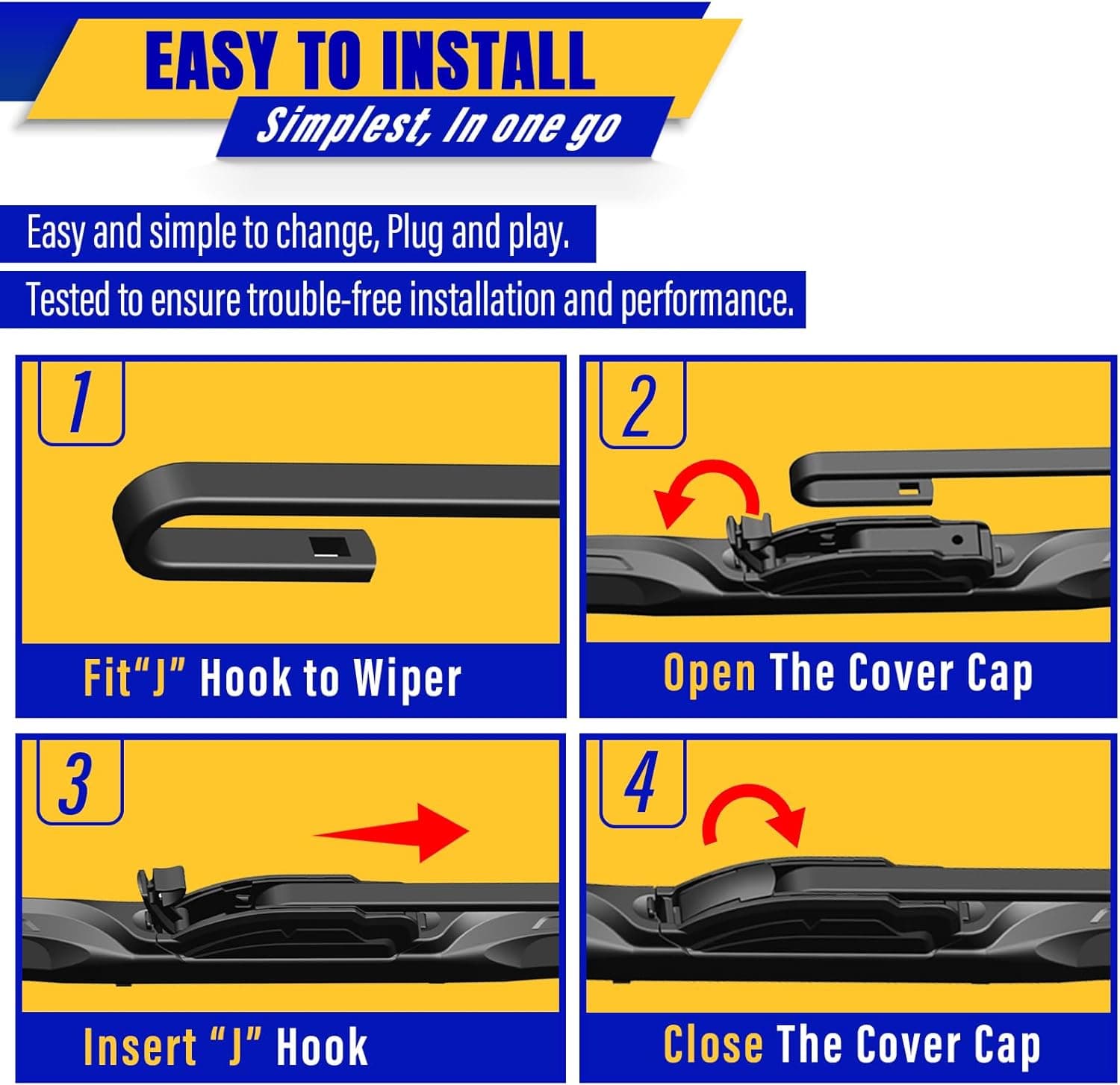 3 wipers Replacement for 2005-2022 Honda Odyssey, Windshield Wiper Blades Original Equipment Replacement - 26"/22"/16" (Set of 3) U/J HOOK - Image 8
