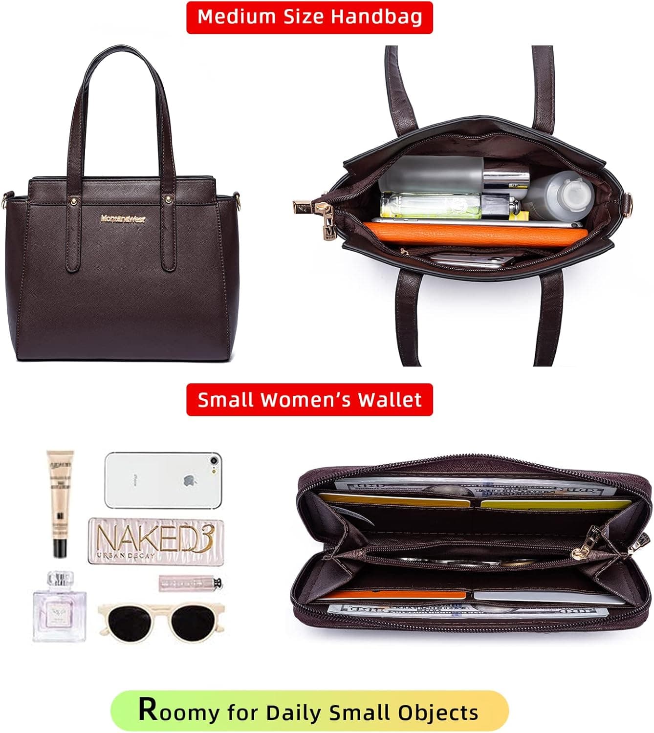 Montana West 3PCS Purses for Women Tote Bag and Wallet Set Shoulder Satchel Handbags *Coffee - Image 6