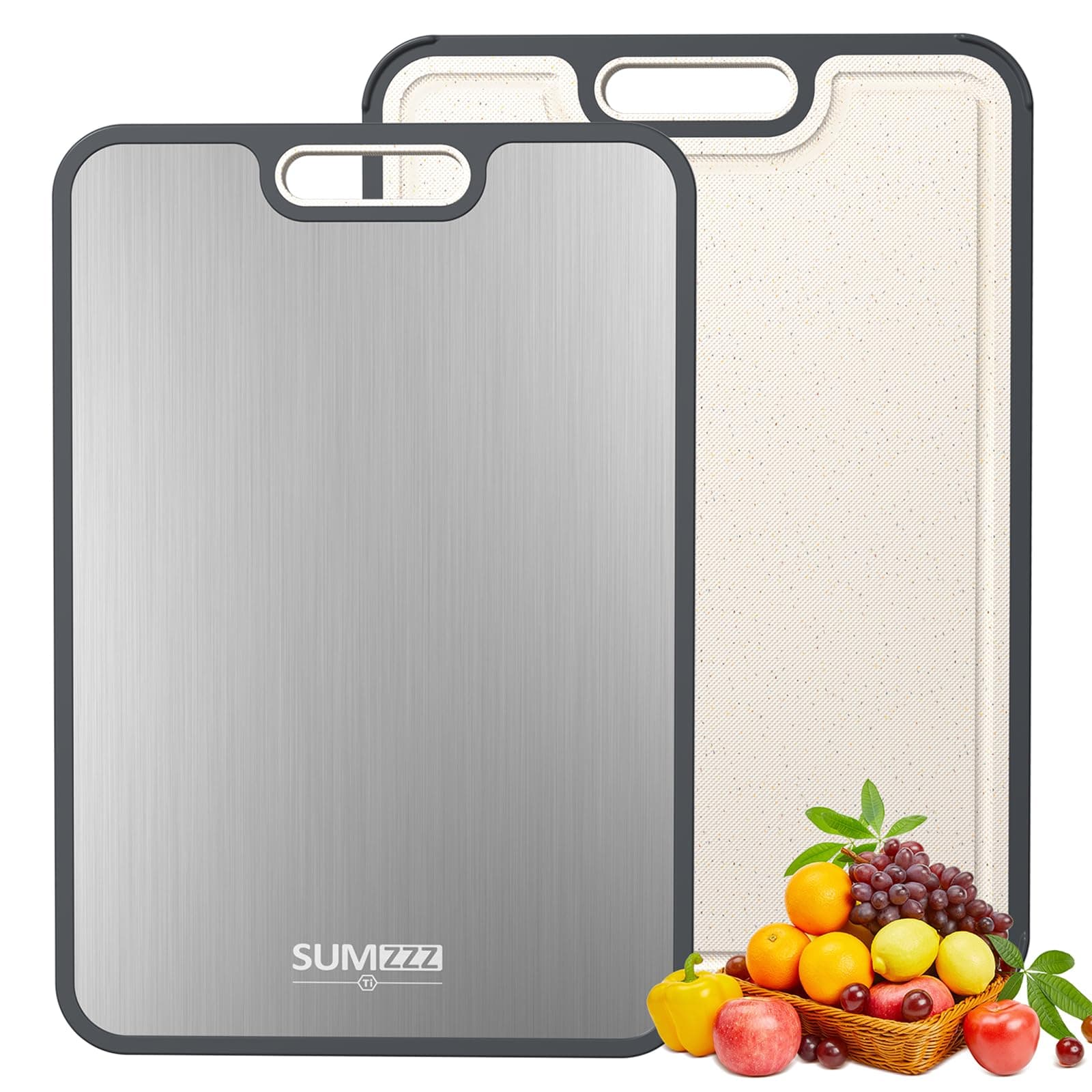Titanium Cutting Board for Kitchen, Cutting Board Double Sided Food Grade, Pure Titanium/PP, Easy to Clean Large Size 16”×11” Silver Set of 1 (16" x 11")