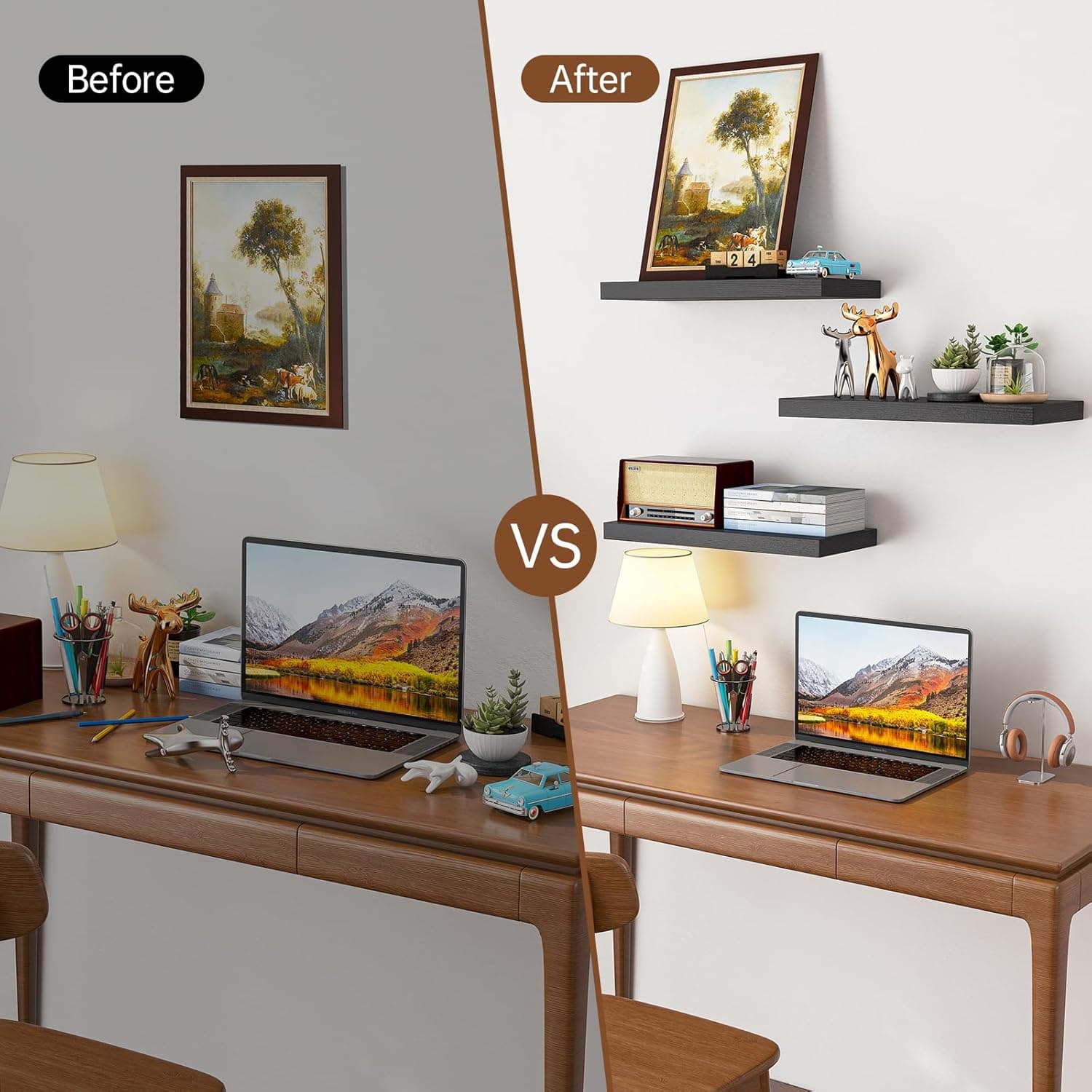 BAYKA Floating Shelves for Wall, Wall Mounted Rustic Wood Shelves for Bathroom, Bedroom, Living Room, Kitchen, Hanging Shelf for Books/Storage/Room Decor with 22lbs Capacity (Black, Set of 3, 15.7in) A. Black - Universal Classic Style 3 15.7inches - Image 4