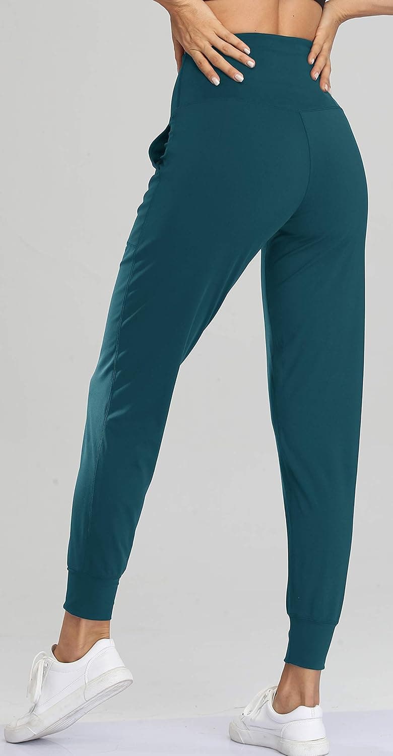 Oalka Women's Joggers High Waist Yoga Pockets Sweatpants Sport Workout Pants Teal XX-Large - Image 4