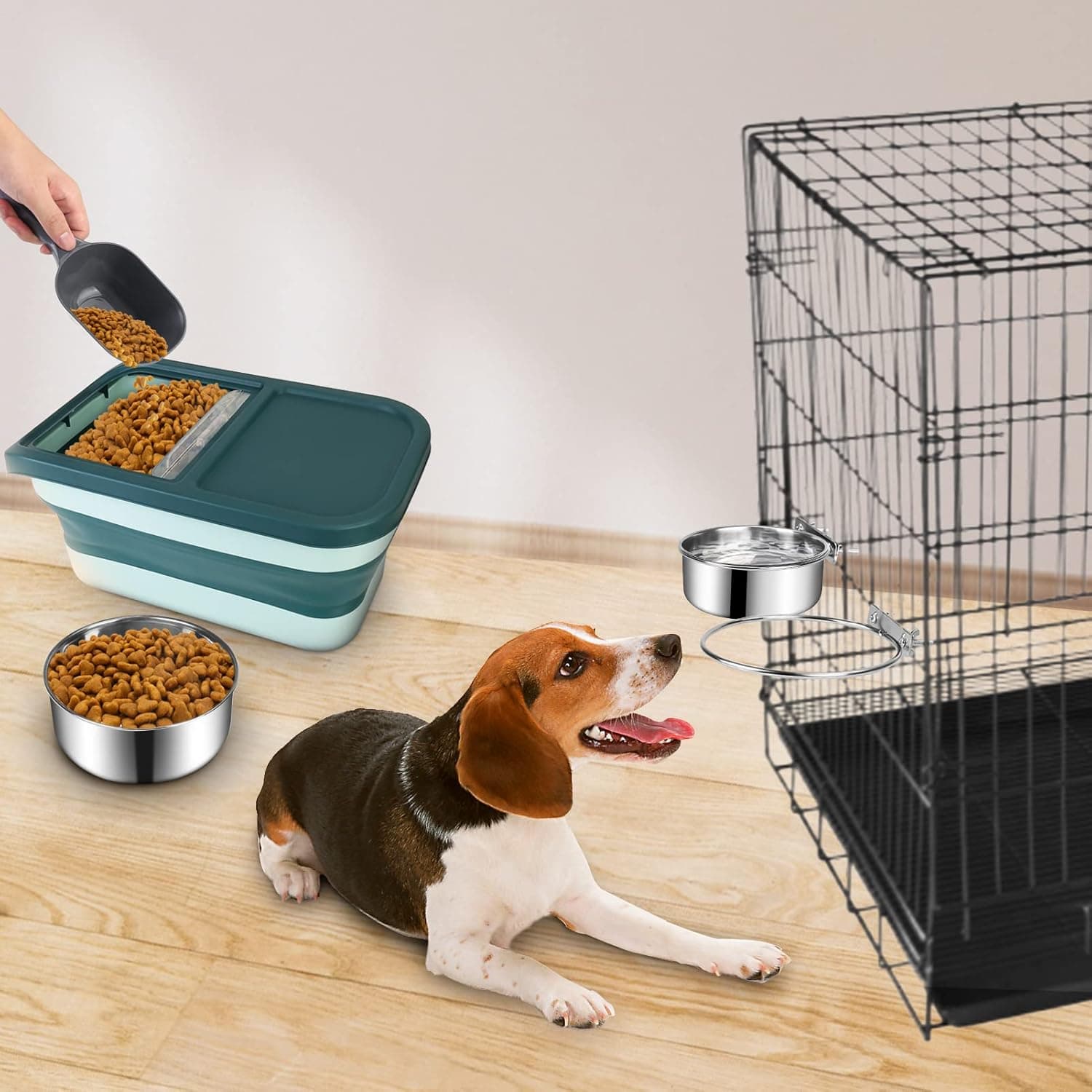 Dog Crate Water and Food Bowl, ShineMe Stainless Steel Dogs Bowls Hanging 2 Pack for Cage Crate Kennel, Spill Proof Dog Bowl for Medium and Small Sized Dogs Cats Pets (6.3 * 2.6” & 5.5 * 2.4”) Silver (40oz+26oz) - Image 9