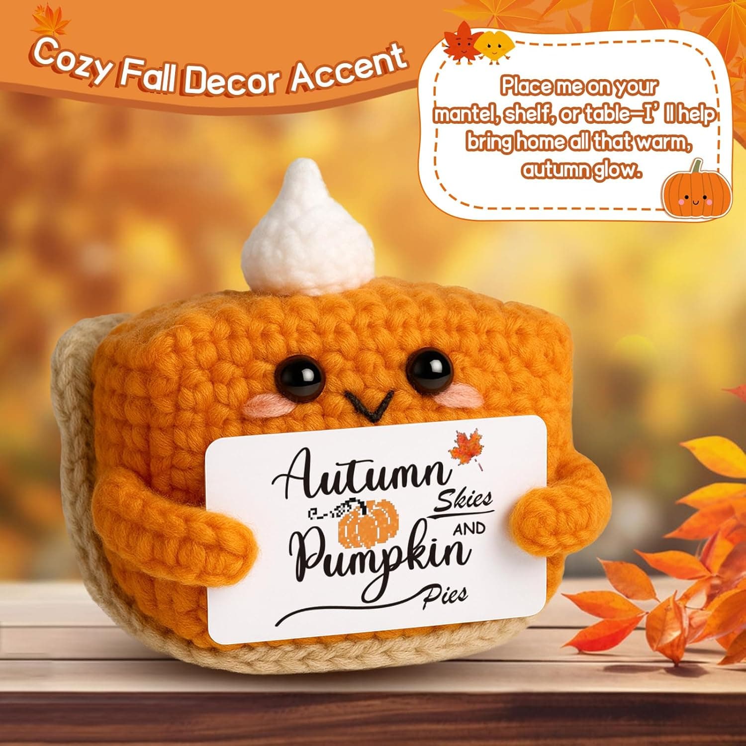 Thanksgiving Fall Decor Mini Pumpkin Pie Crochet Doll, Small Autumn Season Holiday Pumpkin Items Plush Gift, Cute Halloween Home Office Indoor Table Decoration, Christmas Stocking Stuffer Ornament Autumn Skies - Image 5