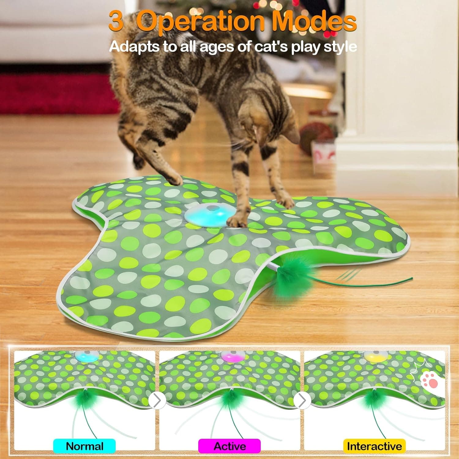 Interactive Cat Toys Rechargeable,Moving Concealed Feathers,Real Mouse Squeaky,Touch Activated Cat Kitten Toy Exercise Toys for Indoor Bored Adult Cats green - Image 6