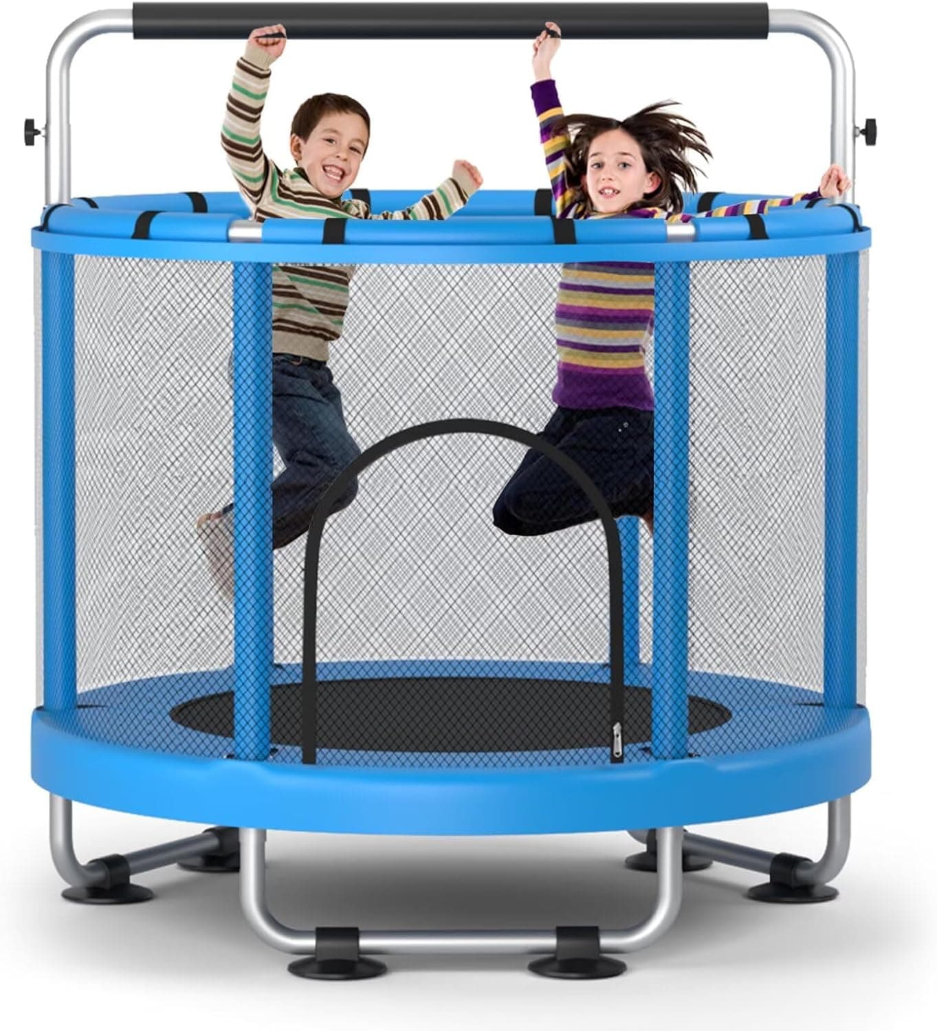 55" Trampoline for Kids with Enclosure, 440lbs Capacity Indoor & Outdoor Toddler Trampoline with Adjustable Gymnastics Bar & Toys, for Boys & Girls Blue - Image 8