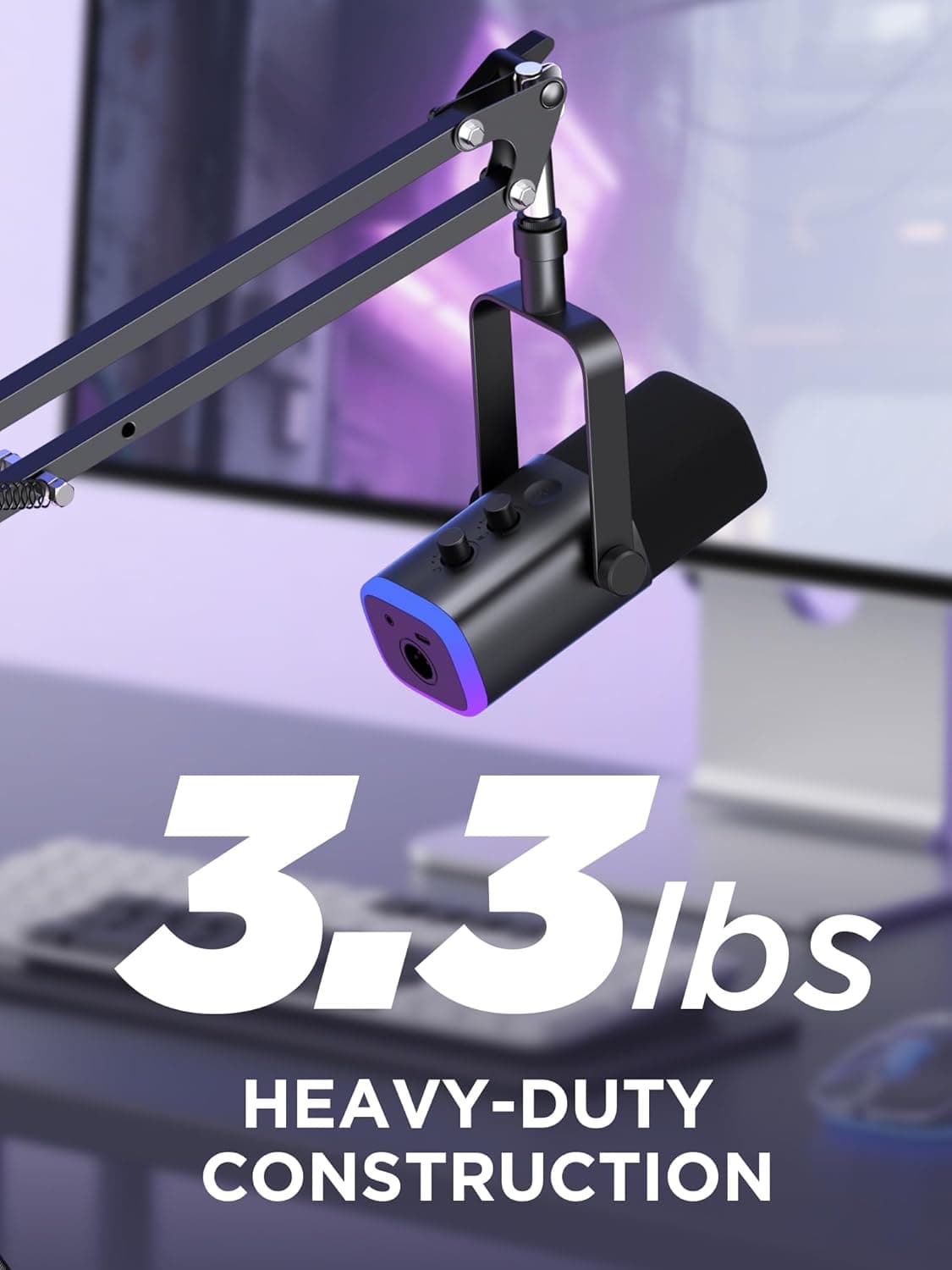 InnoGear Boom Arm Microphone Mic Stand for Blue Yeti HyperX QuadCast SoloCast Snowball Fifine Shure SM7B and other Mic, Medium Medium Black - Image 4