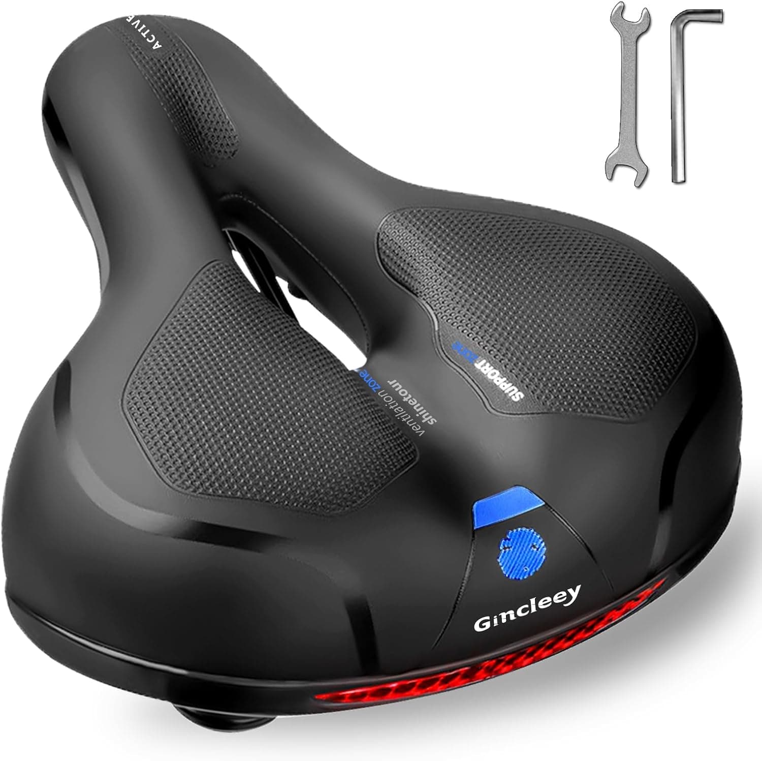 Comfort Bike Seat for Women Men,Wide Bicycle Saddle Replacement Memory Foam Padded Soft Bike Cushion with Dual Shock Absorbing Universal Fit for Indoor/Outdoor Bikes with Reflect A-blue - Image 2