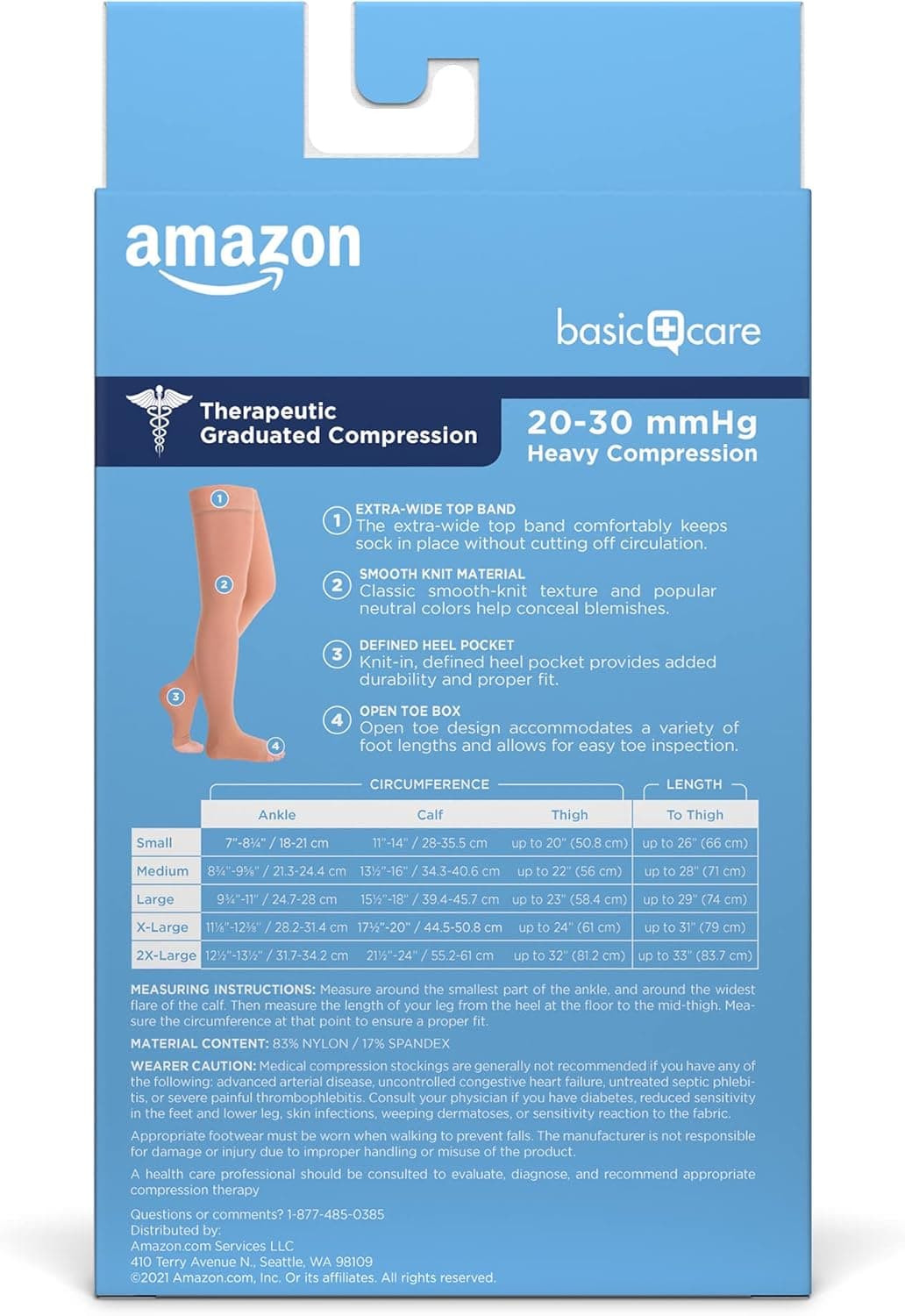 Amazon Basic Care Medical Compression Stockings, 20-30 mmHg Support, Women & Men Thigh Length Hose, Open Toe, Beige, Medium (Previously NuVein) - Image 3