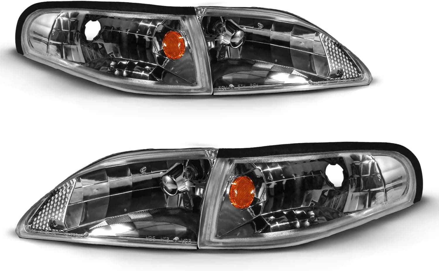 AmeriLite for 1994-1998 Ford Mustang Gun-Metal Replacement Headlights Corner Turn Signal Set - Passenger and Driver Side Gun Metal - Image 3