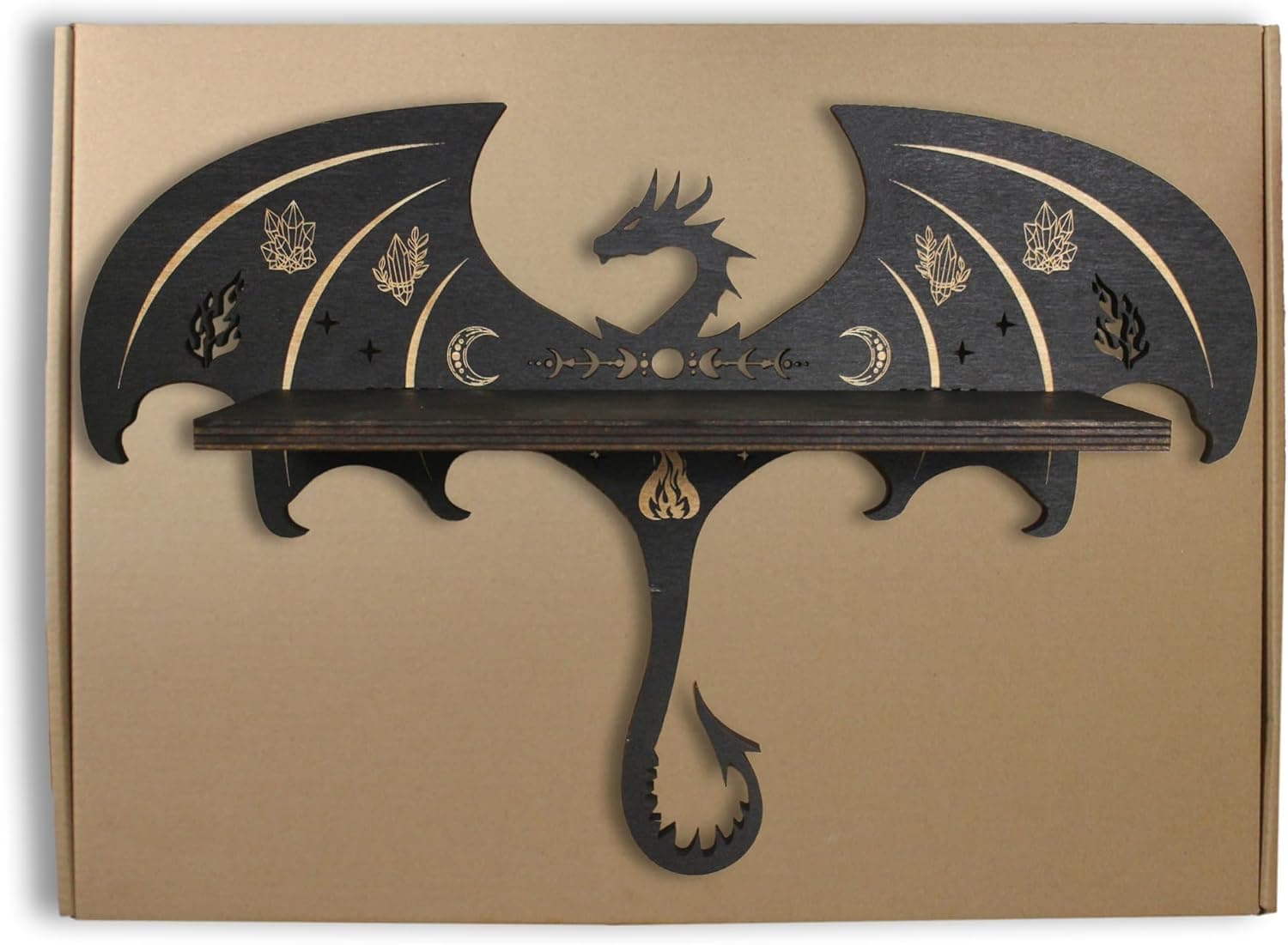 Gothic Evil Dragon Decor Crystal Display Shelf for Wall, Wooden Witchy Shelf Rock Display Case Knick Knack Organizer Trinket Holder, Wall Hanging Shelves for Essential Oil & Nail Polish - Image 10