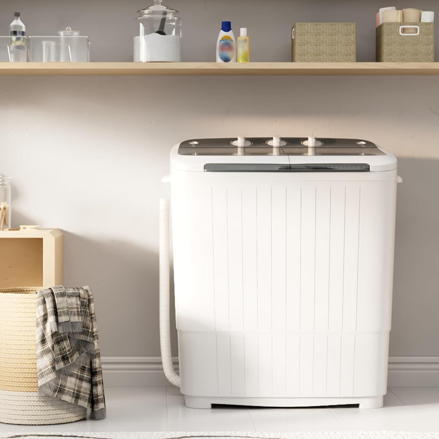 INTERGREAT Portable Washing Machine with Longer Hose, Twin Tub Washer Mini Compact Laundry Machine with Drain Pump, 16lbs Portable Washer Dryer Combo for Dorms, Apartments, Grey Grey 16lbs - Image 3