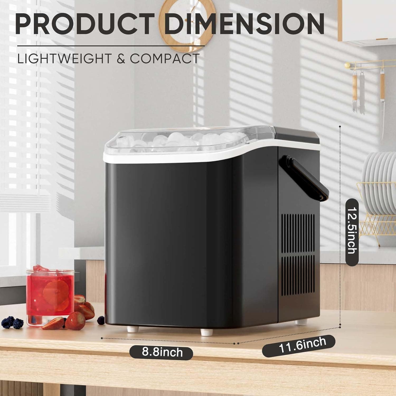 DUMOS Countertop Ice Maker na may Hawakan, 26lbs/24H Portable Ice Machine, 9 Bullet Ice Cubes Handang Sa 6 Mins, Self-Cleaning, Qu - Image 6