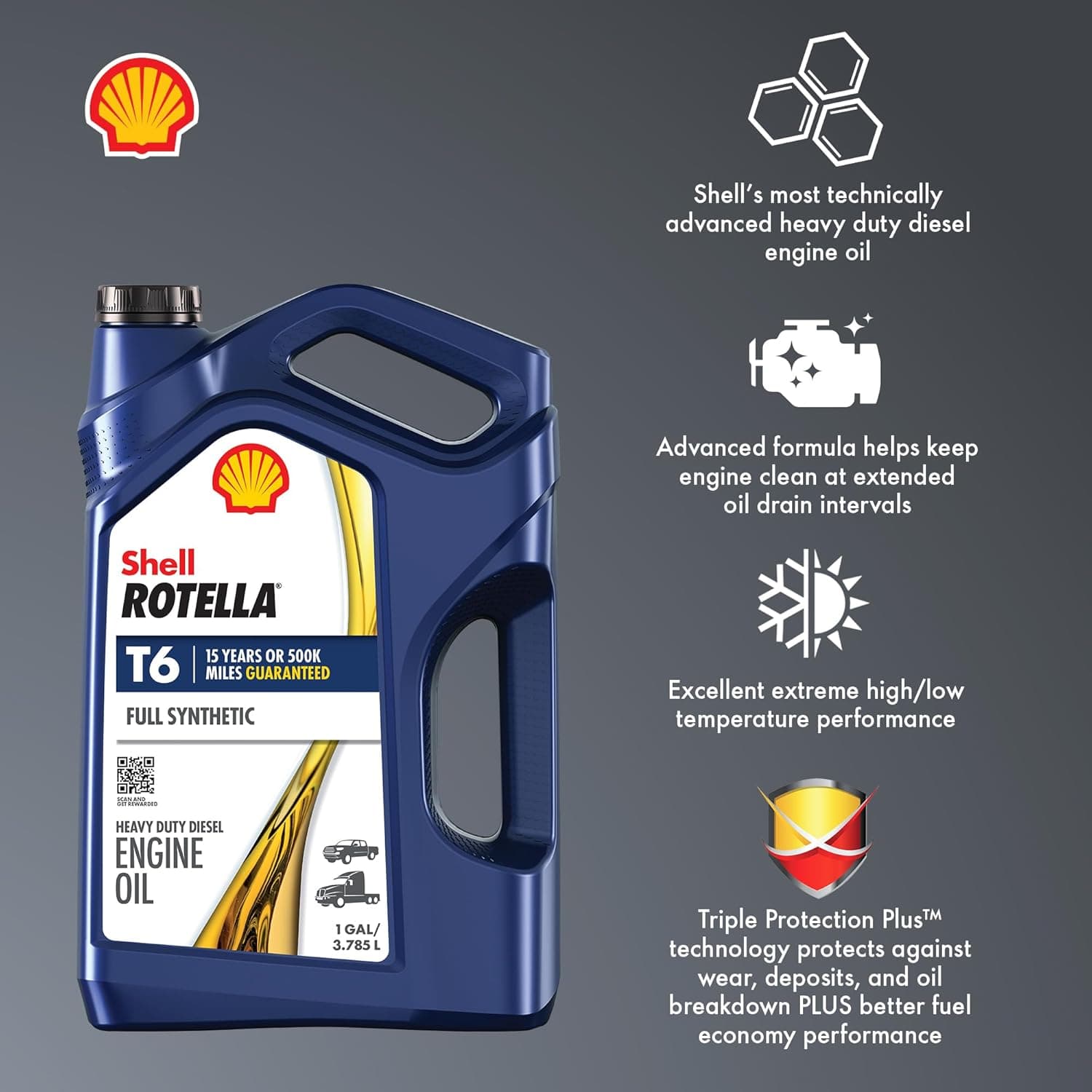 Shell Rotella T6 Full Synthetic 5W-40 Diesel Engine Oil, 1 Gallon (3 Pack) 1 Gallon 3-Pack 5W-40 - Image 4