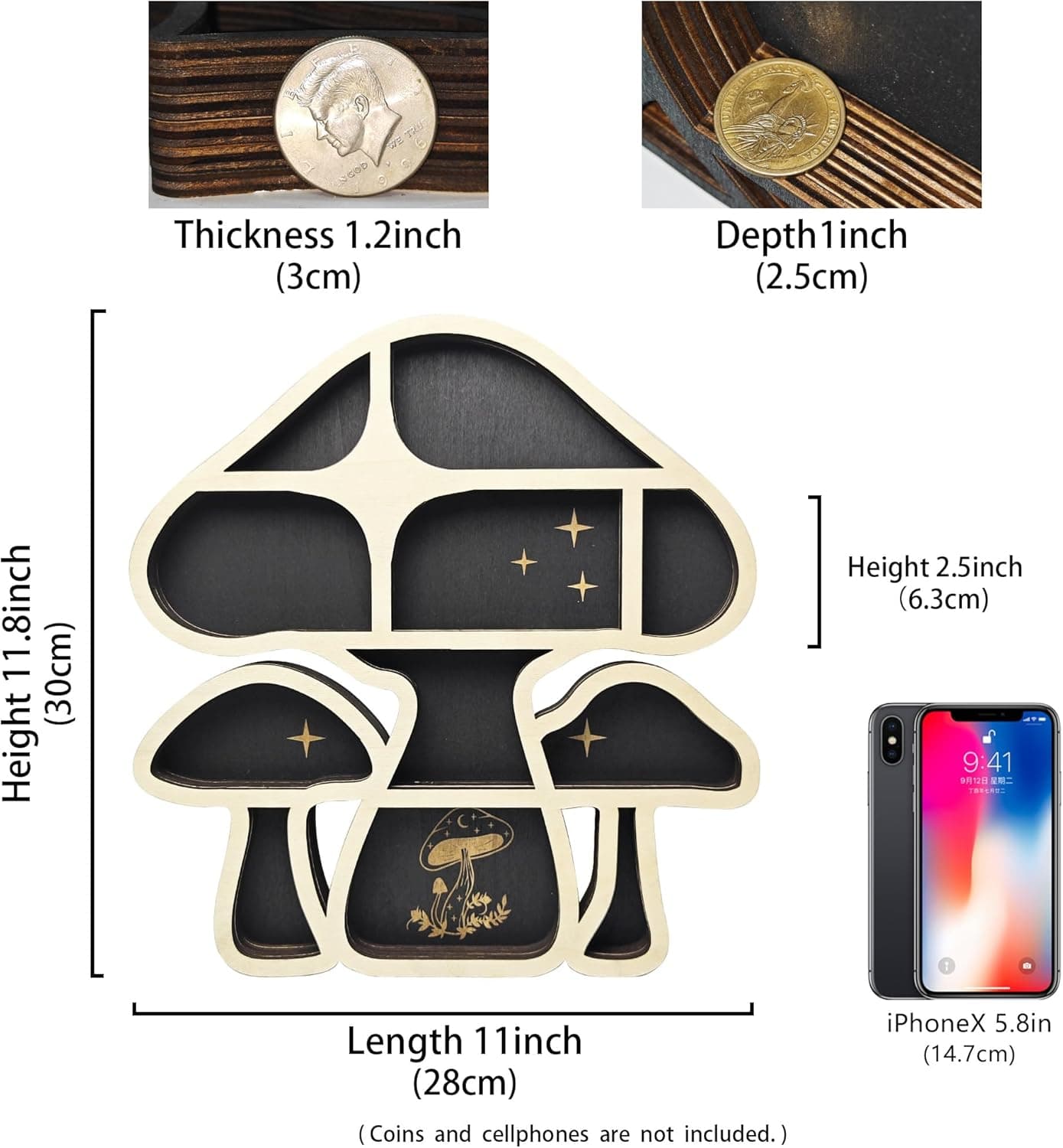 Wooden Mushroom Floating Shelves, Crystal Display Shelf for Wall, Cute Mushroom Wall Decor, Rock Gem Stone Storage Organizer, Essential Oil Holder Hanging Case, Meditation Art Spiritual Gift 3 Mushrooms - Image 4