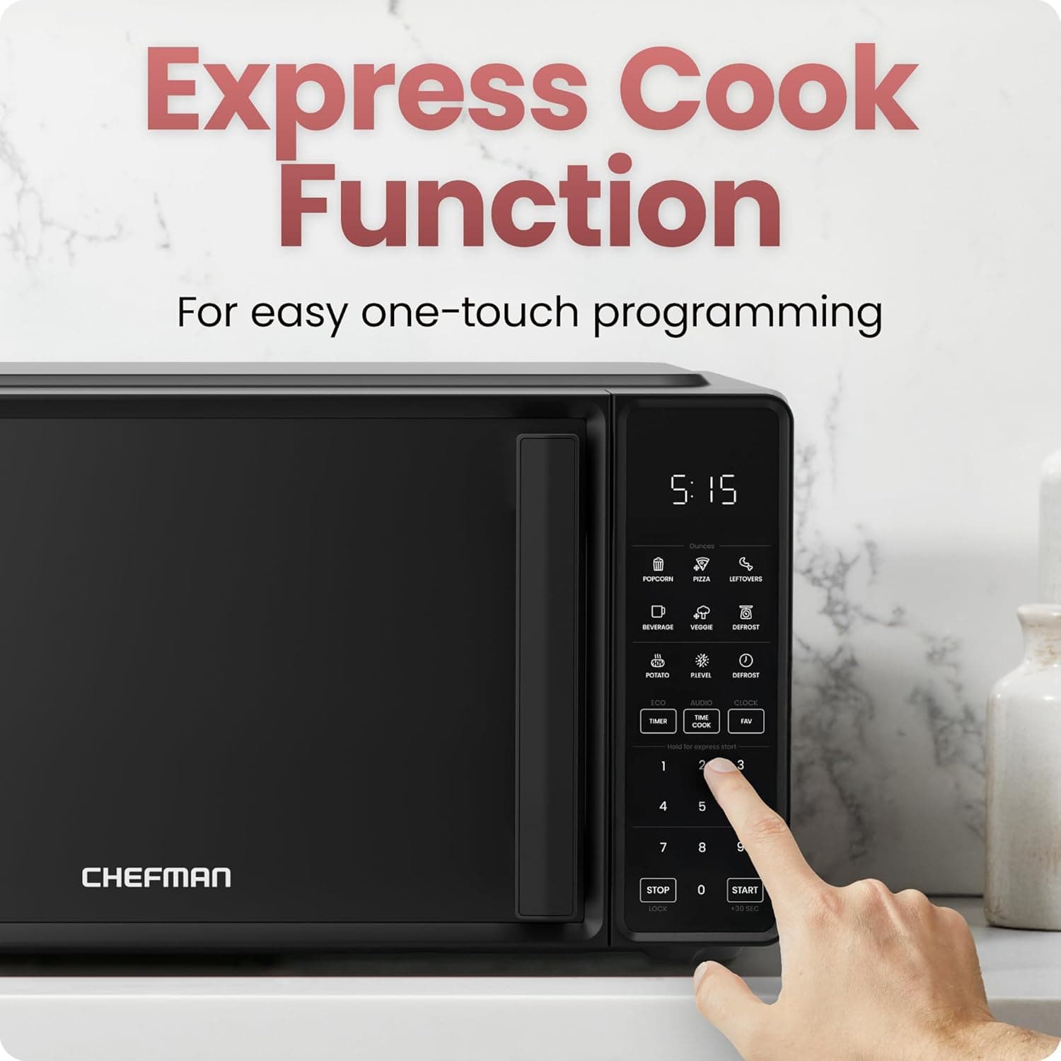 Chefman Countertop Microwave Oven 0.7 Cu. Ft., 700 Watts with 10 Power Levels, 6 Cooking Presets with One-Touch Express Cook, Eco Mode, Child Safety Lock, & Mute Button - Black - Image 6