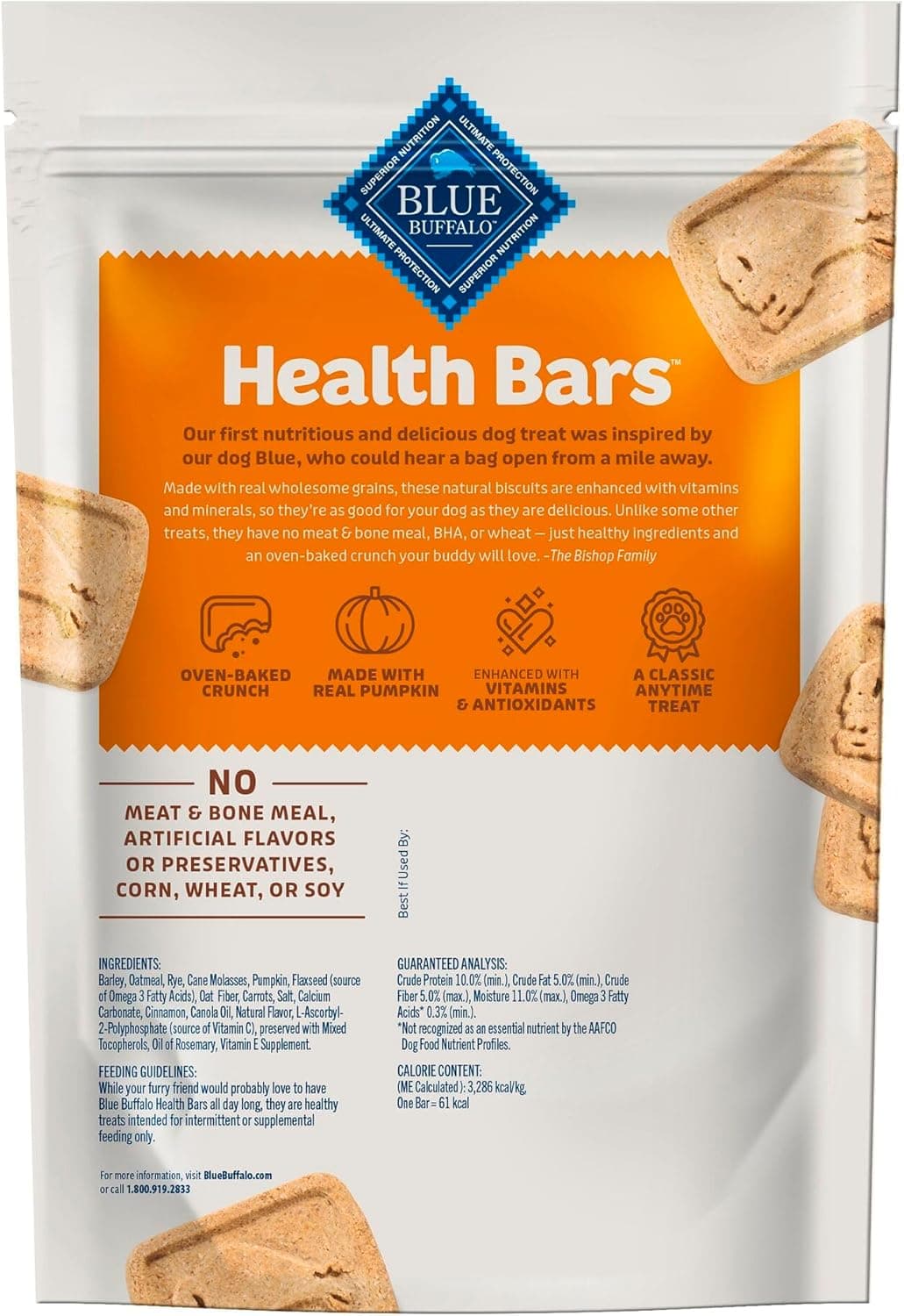 Blue Buffalo Health Bars Crunchy Dog Biscuits, Oven-Baked with Natural Ingredients, Pumpkin & Cinnamon, 16-oz Bag Pumpkin & Cinnamon 1 Pound (Pack of 1) - Image 3
