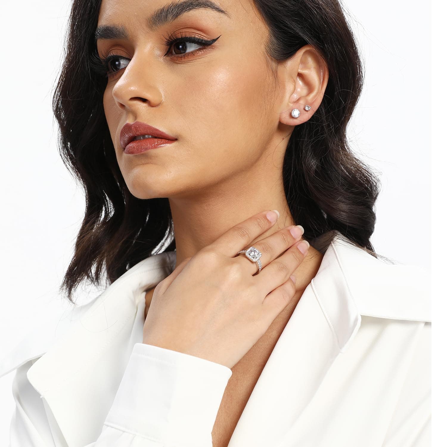 MDFUN 18K White Gold Plated Cubic Zirconia Promise Halo Engagement Promise Eternity Ring for Women 6 - Image 3