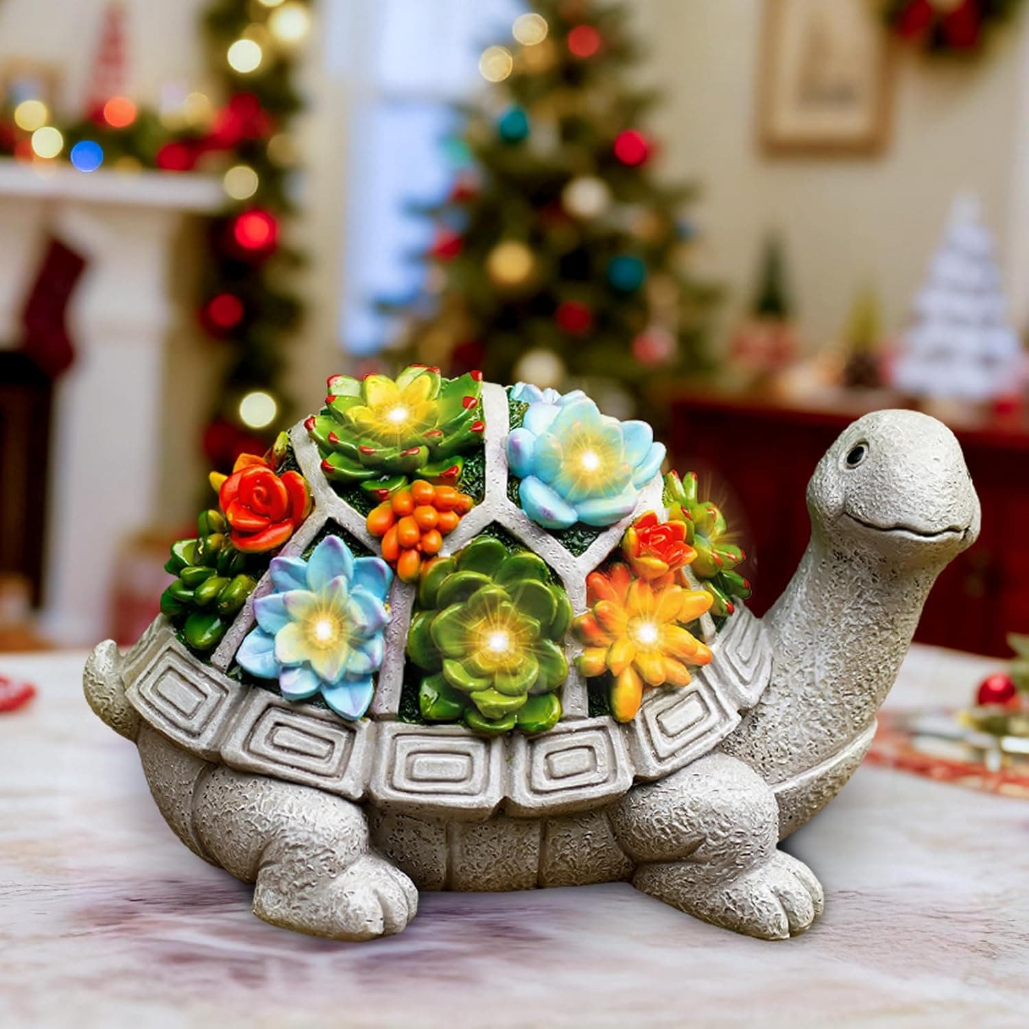 Nacome Solar Garden Outdoor Statues Turtle with Succulent and 7 LED Lights - Lawn Decor Tortoise Statue for Patio, Balcony, Yard Ornament - Chrismtas Gifts for Mom Grandma Grey Turtle - Image 9