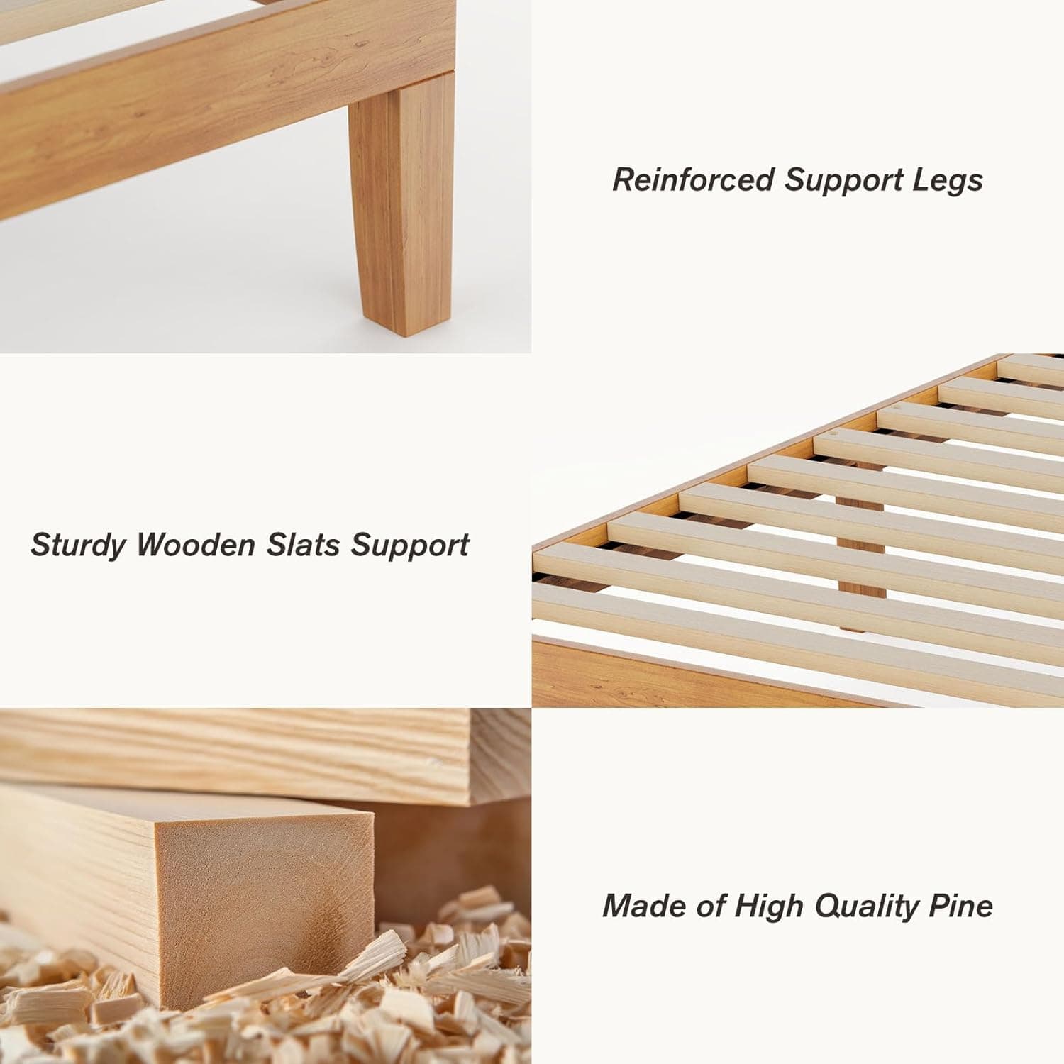 Sweetcrispy Solid Wood Bed Frame, Full Size Bed Base with Wood Slat Support, Sturdy, Stylish & Noise-Free Design, No Box Spring Needed, Easy Assembly, 12 in Natural Pine Brown Full Size - Image 4