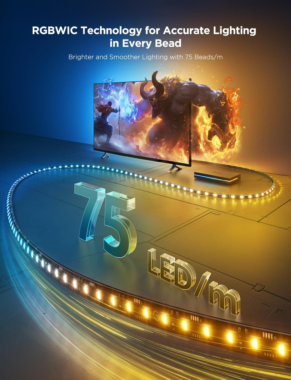 Govee HDMI 2.1 Sync Box 2, AI Sync Box with TV Backlight, Supports 8K@60Hz, 4K@144Hz, VRR and ALLM, Works with Matter and Alexa, RGBIC LED Light Strip for 75-85 inch TVs, 75 LEDs/m 16.3FT for 75"-85" TV - Image 7