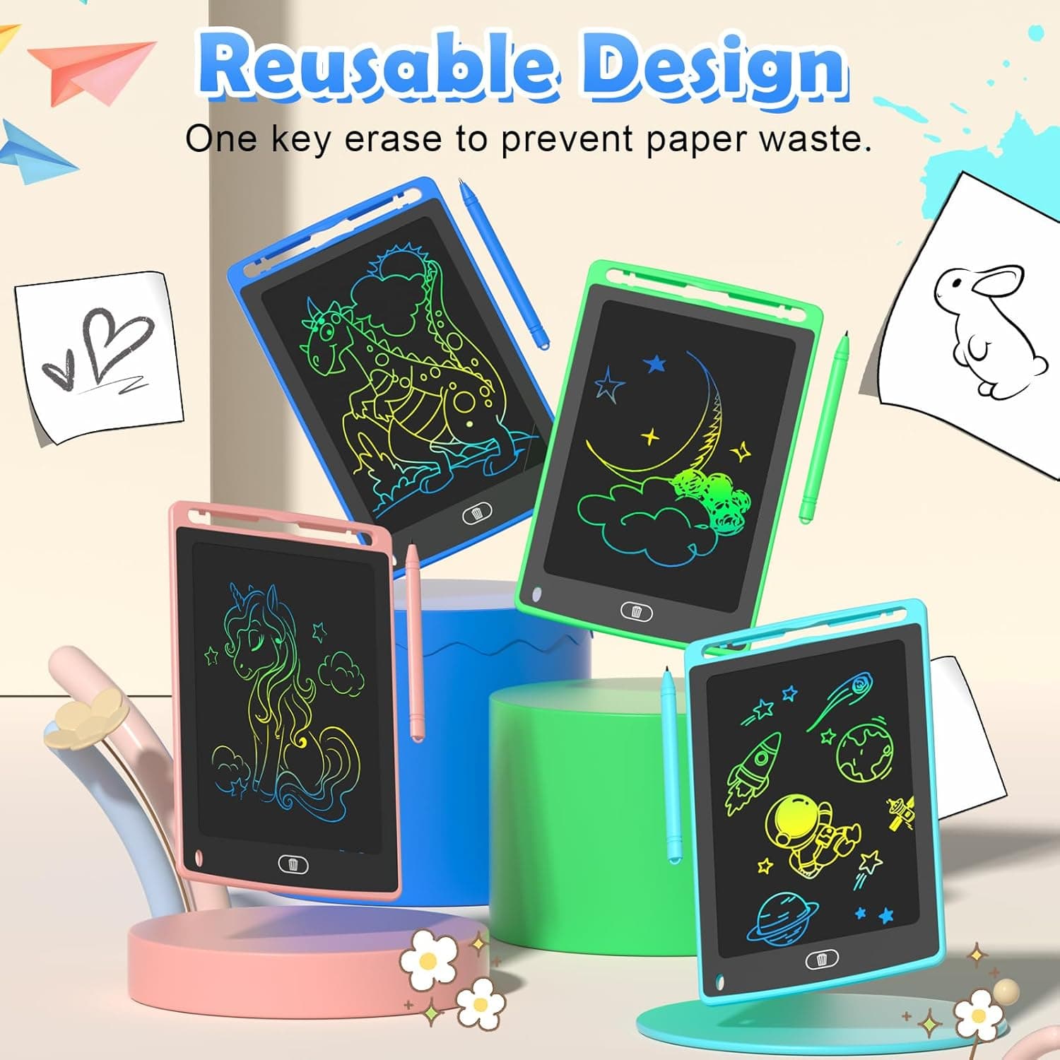 4 Pack LCD Writing Tablet for Kids, 8.5 Inch Colorful Doodle Board Drawing Tablet, Educational Learning Toys Birthday Gifts for Boys Girls Age 3 4 5 6 7 8 - Image 6
