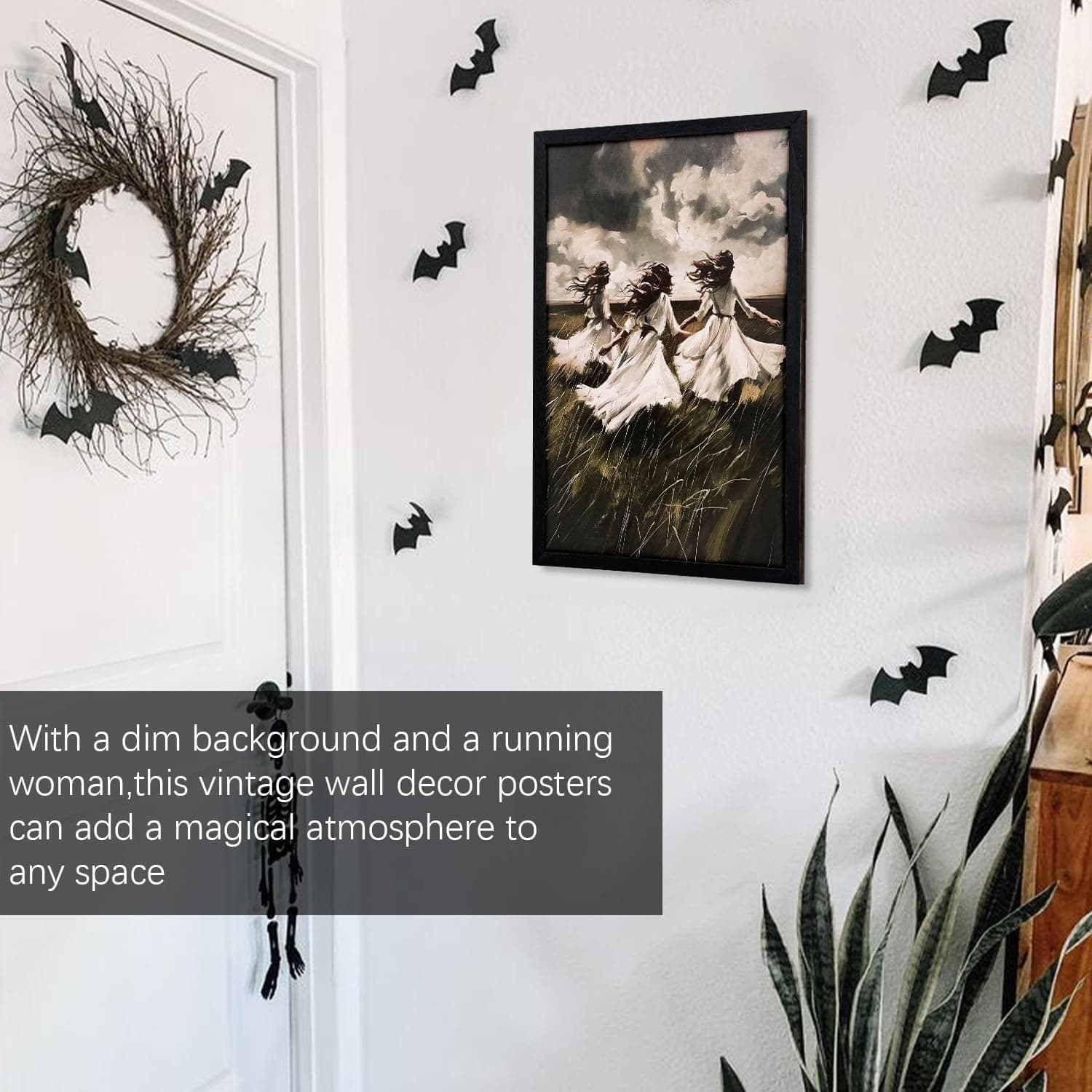 Xizondidi Halloween Wall Decor,Gothic Art Print Poster,Victorian Gothic Wiccan Artwork,Decorative Three Women Art Painting with Wooden Fram for Home Bedroom Living Room Decor - Image 7