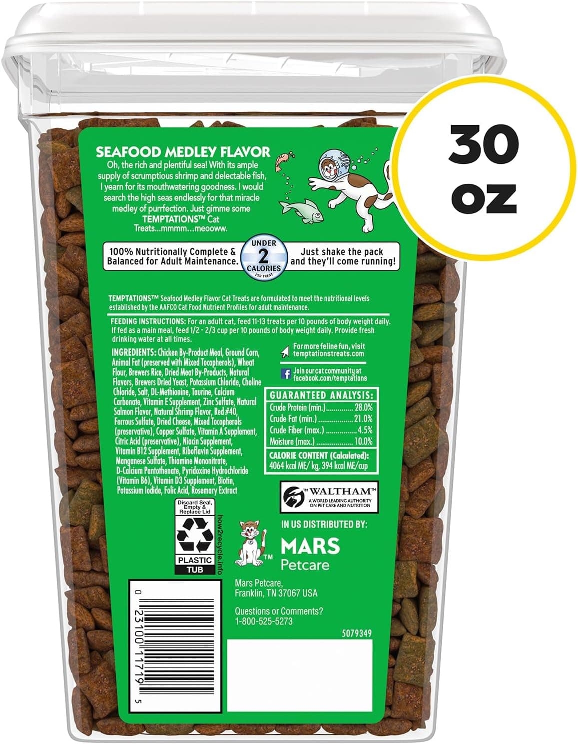 Temptations Galletas para Gatos, Galletas Clásicas Crujientes y Suaves para Gatos, Sabor Medley de Mariscos, 30 oz. Tubo 1.88 Libras (Paquete de 1) - Image 2