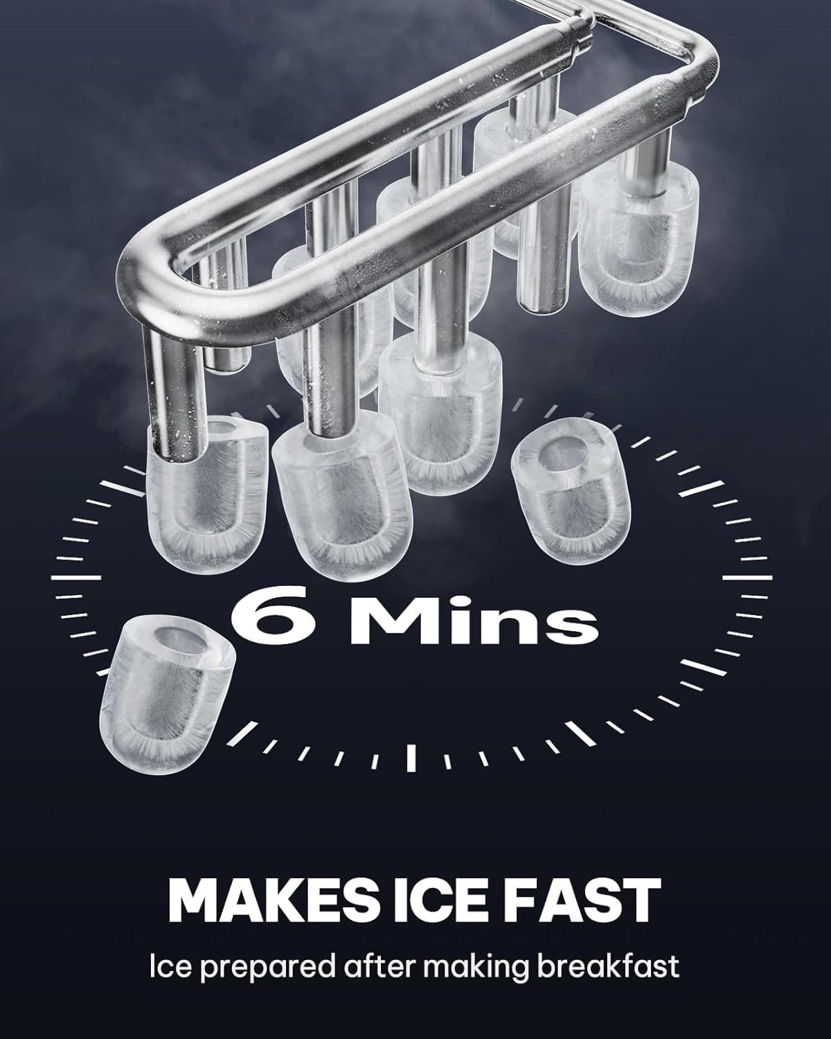 Silonn Ice Maker Countertop Machine with Handle, 26lbs in 24h, 9 Ice Cubes Ready in 6 Mins, Self-Cleaning Ice Makers with Basket and Scoop, Ideal for Home, Kitchen, Camping, RV Black-26lbs 26 lbs - Image 2