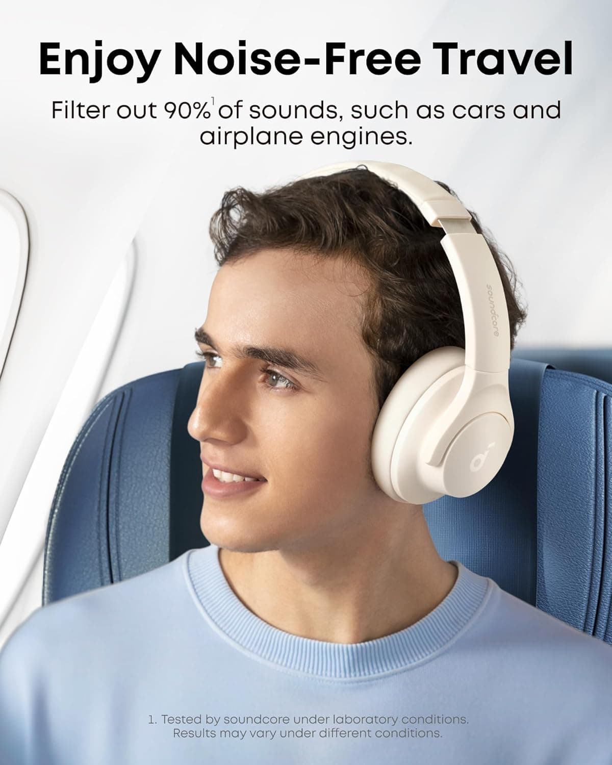 Soundcore by Anker Q20i Hybrid Active Noise Cancelling Headphones, Wireless Over-Ear Bluetooth, 40H Long ANC Playtime, Hi-Res Audio, Big Bass, Customize via an App, Transparency Mode (White) Almond White - Image 3