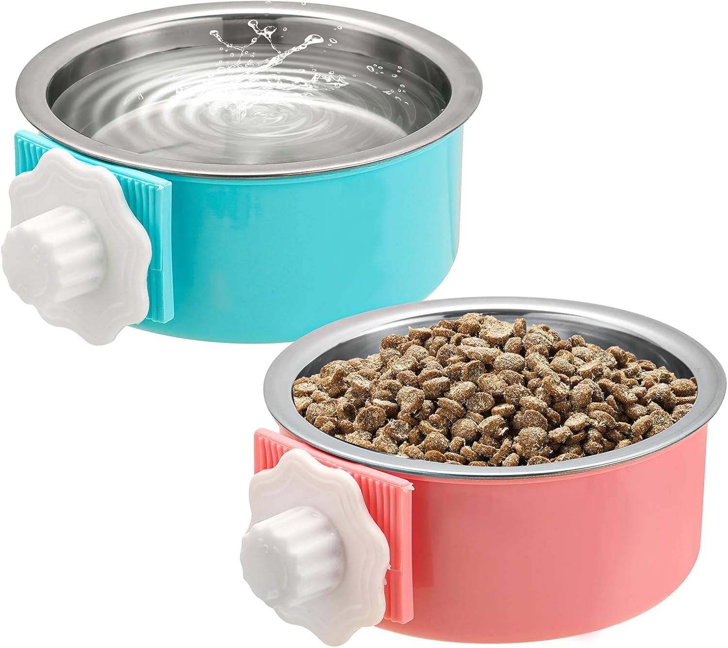 2 Pieces Crate Dog Bowl, Removable Stainless Steel Pet Kennel Hanging Food Water Feeder Bowl Cage Coop Cup for Puppy Medium Dog Cat Rabbit Ferret Bird (Blue,Red) - Image 2