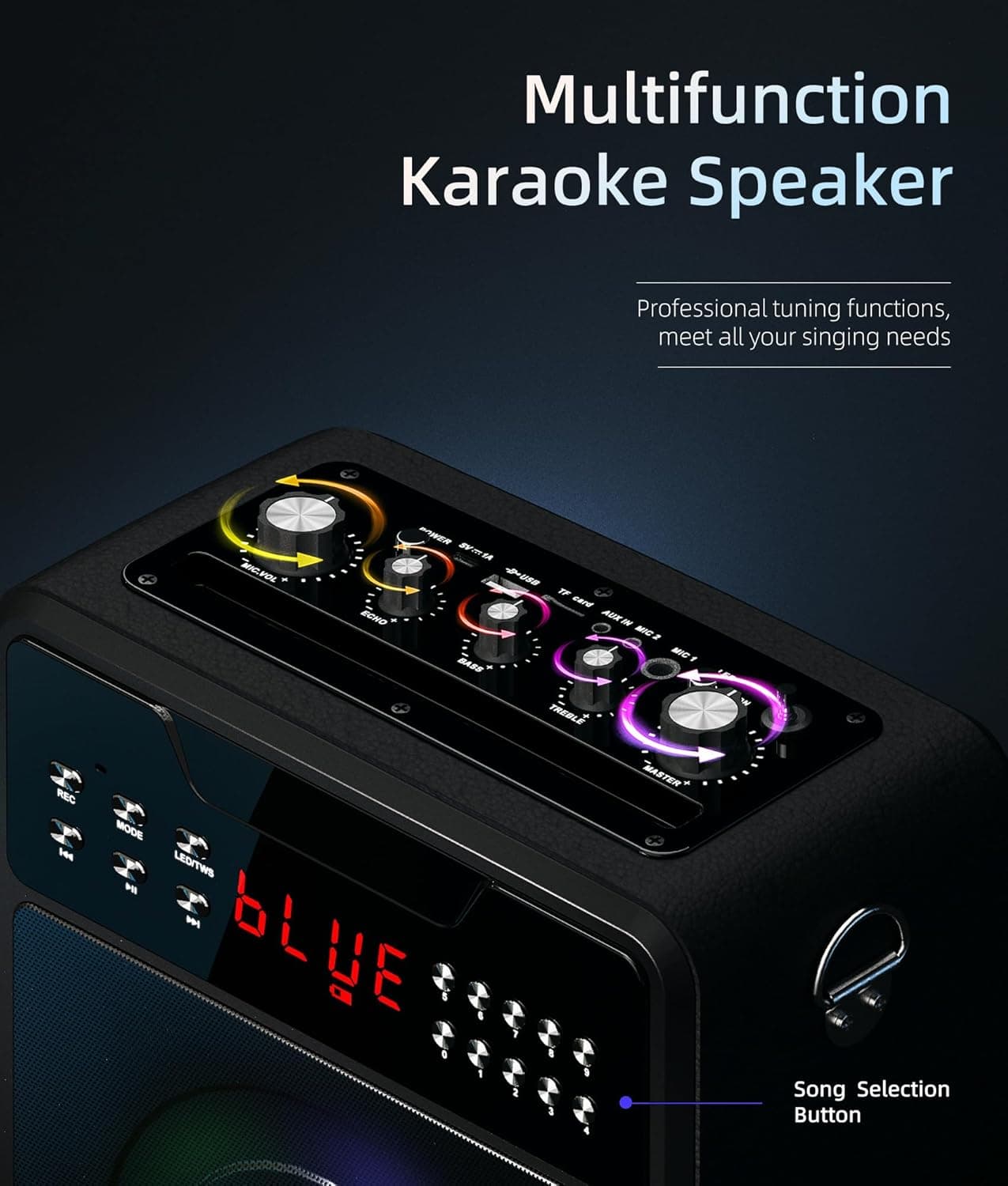 Máquina de Karaoke para Adultos, Altavoz Bluetooth Portátil con 2 Micrófonos Inalámbricos y Show de Luces, Altavoz de Karaoke con Graves y Agudos, Soporta TWS, USB, FM, REC, AUX in, Tarjeta TF para Fiesta/Reunión Negro - Image 5