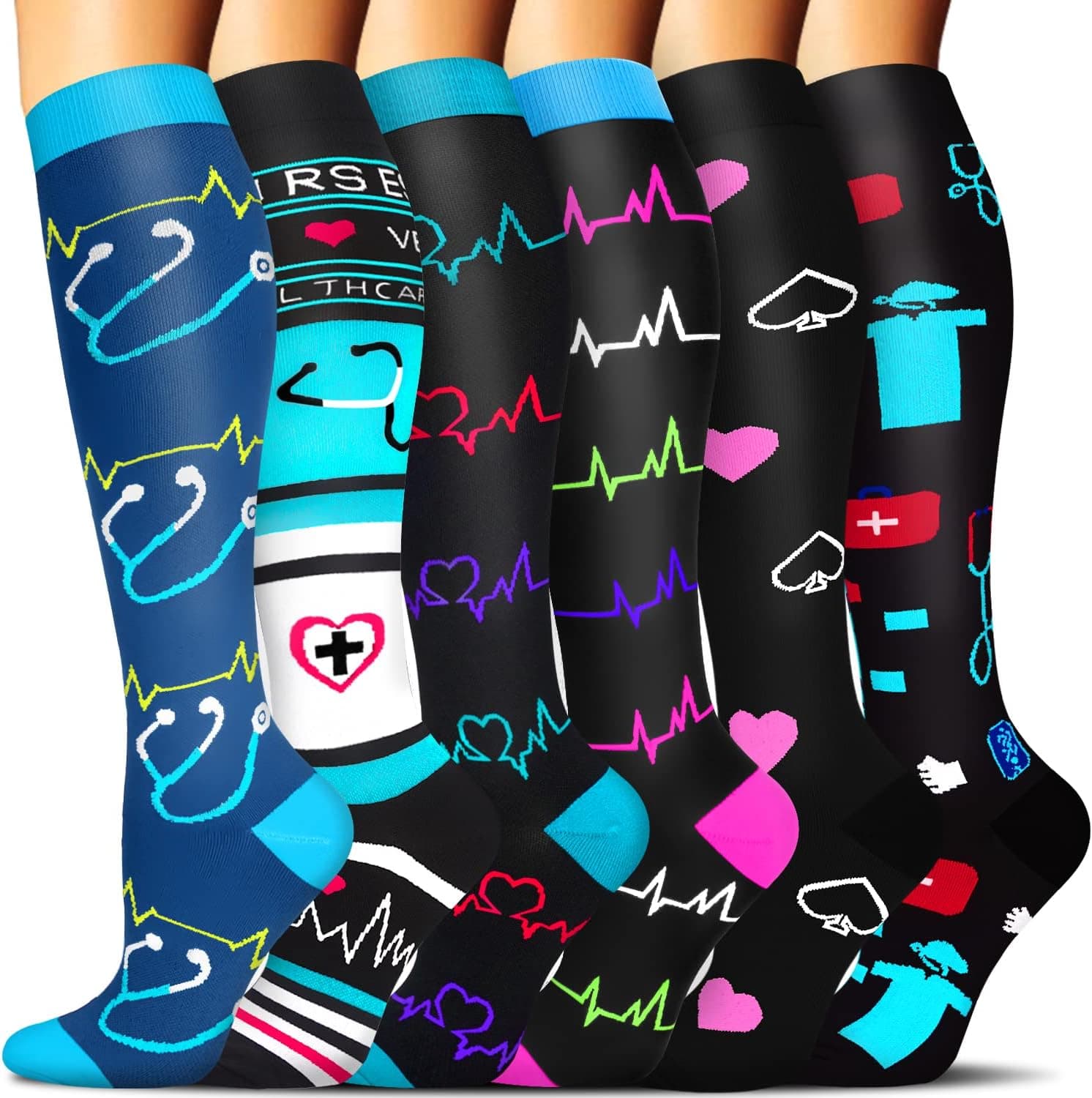 Sooverki Compression Socks for Women & Men 6 Pairs is Best Leg Warmers Knee High Stockings for Cycling Circulation Work Nurses Essentials Pregnancy Nursing Gifts at Amazon Women’s Clothing store