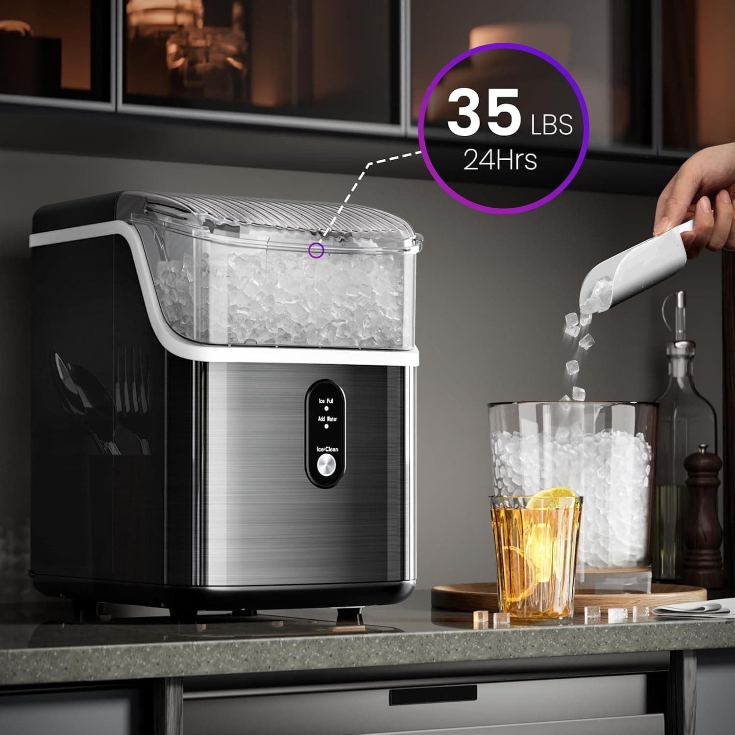 Nugget Ice Maker Countertop, 35Lbs/Day Portable Table Top Machine with Chewable & Crushed Ice, Self-Cleaning, One-Touch Opera - Image 3