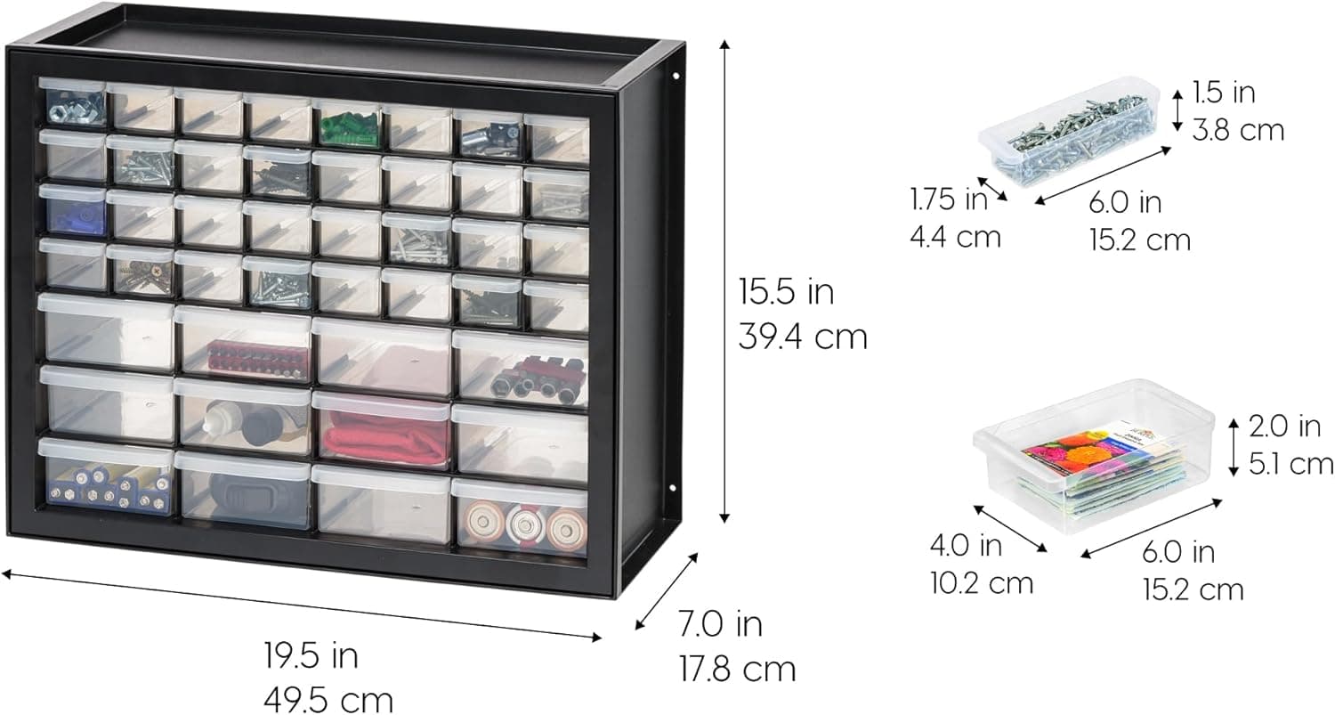IRIS USA Screw Tool Organizer Small Parts Cabinet, 44-Drawer, Electronics Hardware Nuts and Bolts Plastic Storage Drawers Garage Storage, Stackable Bead Craft Organizer Building Bricks Sorter, Black 44 Drawer Black - Image 6