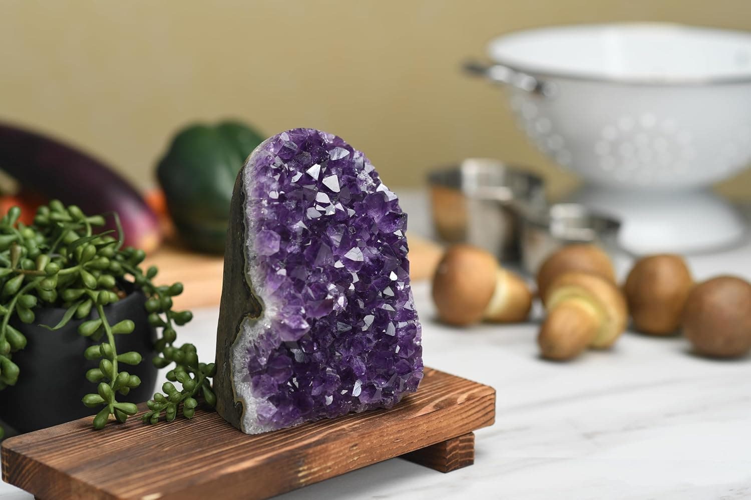 SUPERIOR Amethyst Crystal Rock Cluster [3/4 to 1 lbs] - Natural Edge, Flat Bottom, Healing & Calming Unique Amethyst Purple Geode Stone - Ideal Purple Decoration - Free Selenite Wand .75 lbs - 1 lbs - Image 7