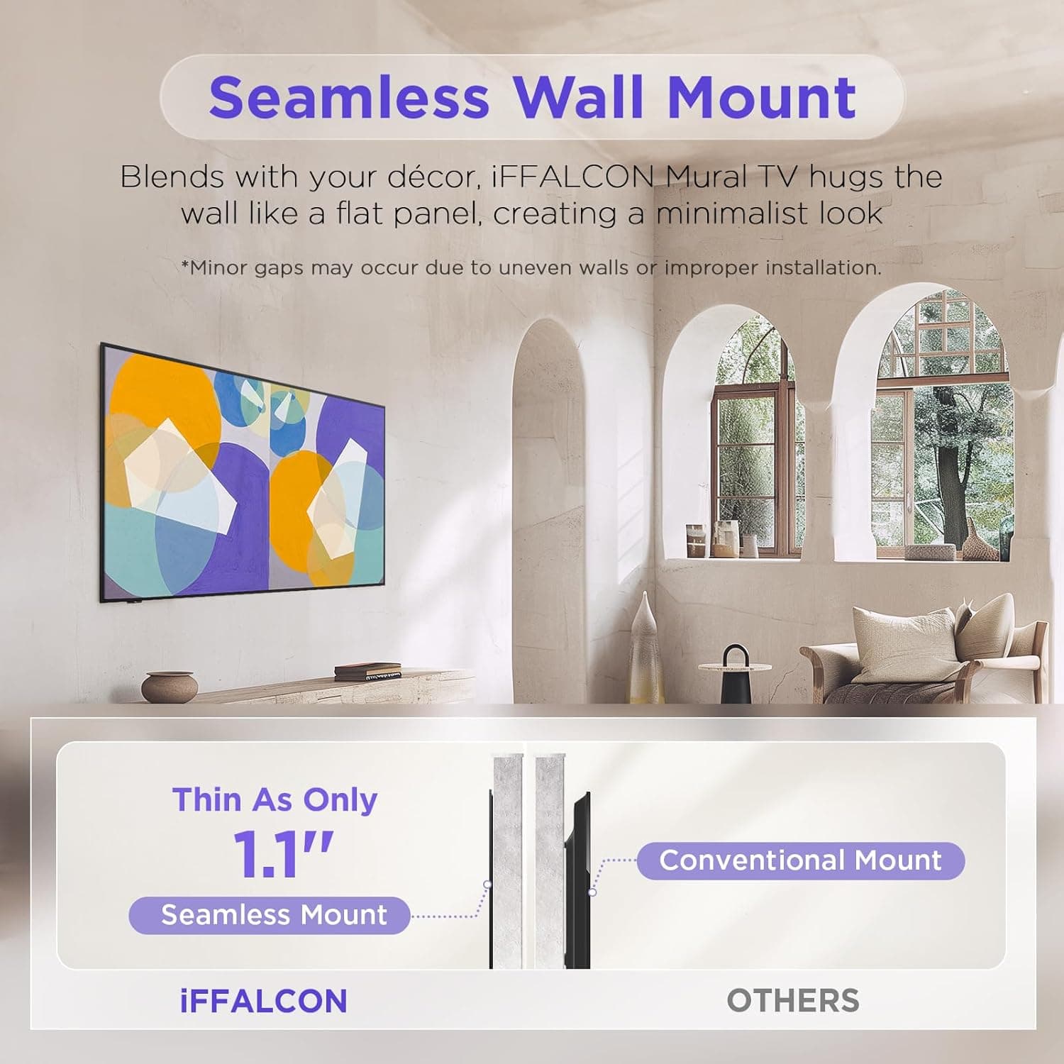 iFFALCON 55-Inch Class QLED 4K Smart TV, Ultra-Slim Picture Frame TV, 144Hz, HDR, Art Mode w/AI Art, Wide Color Gamut, Dolby Vision IQ, Dolby Atmos, Google Assistant Voice Remote(55F75, 2025 Model) 55-Inch Mural TV - Image 4