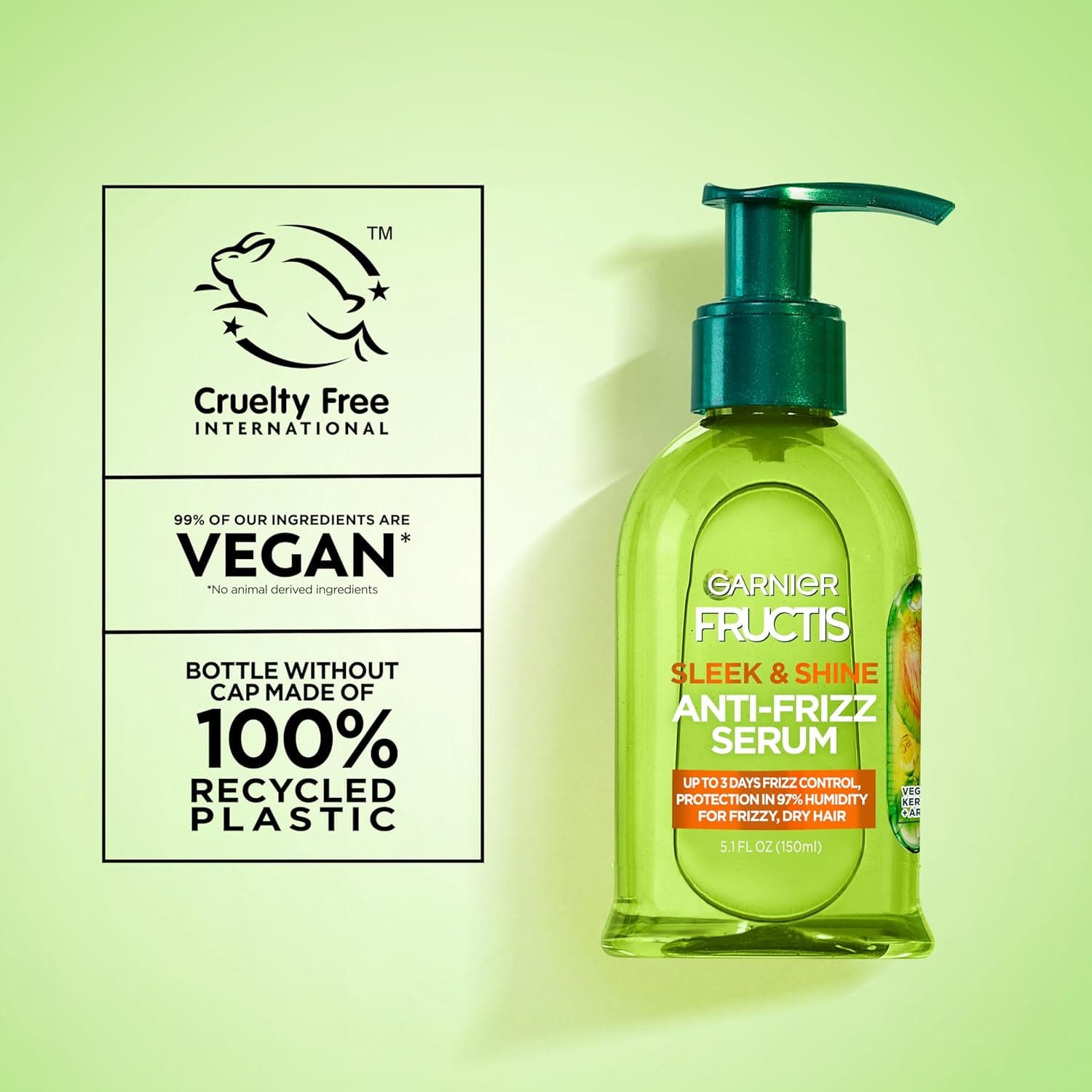 Garnier Fructis Sleek & Shine Anti-Frizz Serum for Frizzy, Dry Hair, Argan Oil, 5.1 Fl Oz, 1 Count (Packaging May Vary) Natural 5.1 Fl Oz (Pack of 1) - Image 8