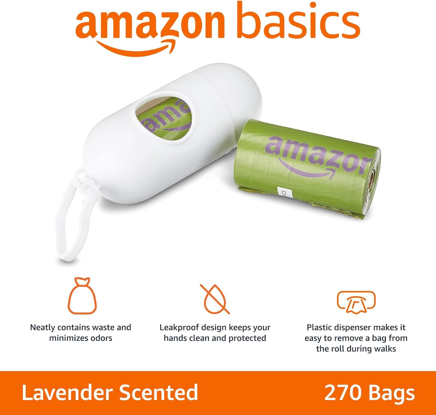 Amazon Basics Dog Poop Bags with Dispenser, 270 Count, Enhanced for Guaranteed Leakproof, Lavender Scented, Includes Leash Clip Lavender 1 Count (Pack of 270) - Image 3